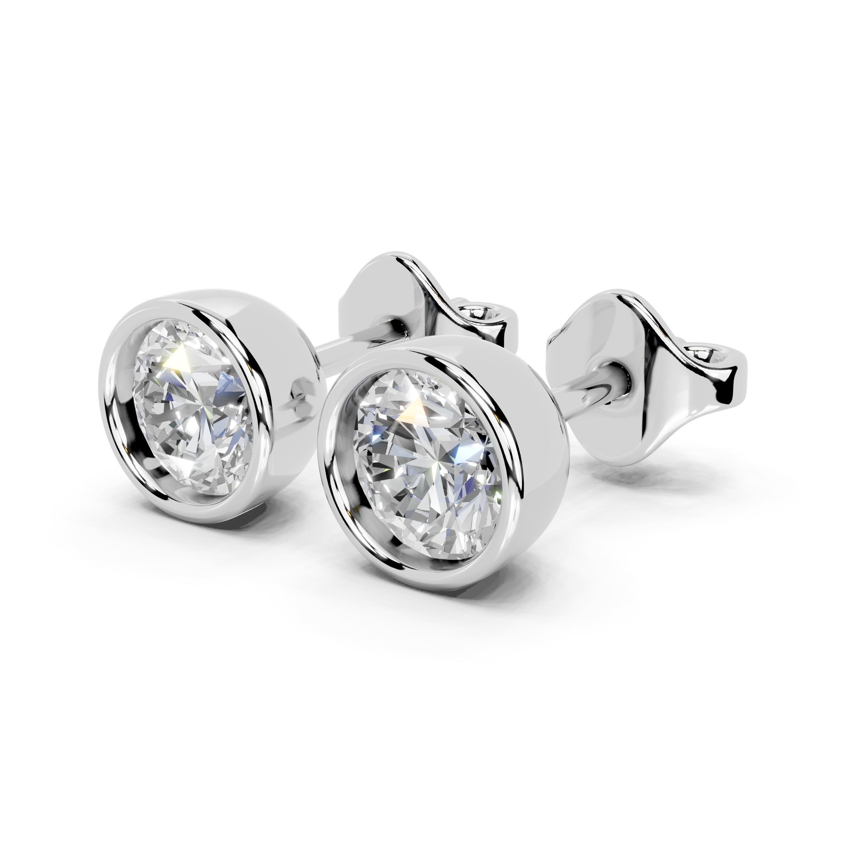 Bezel set round Diamond Studs (14K White Gold, 1 CT Total Weight)