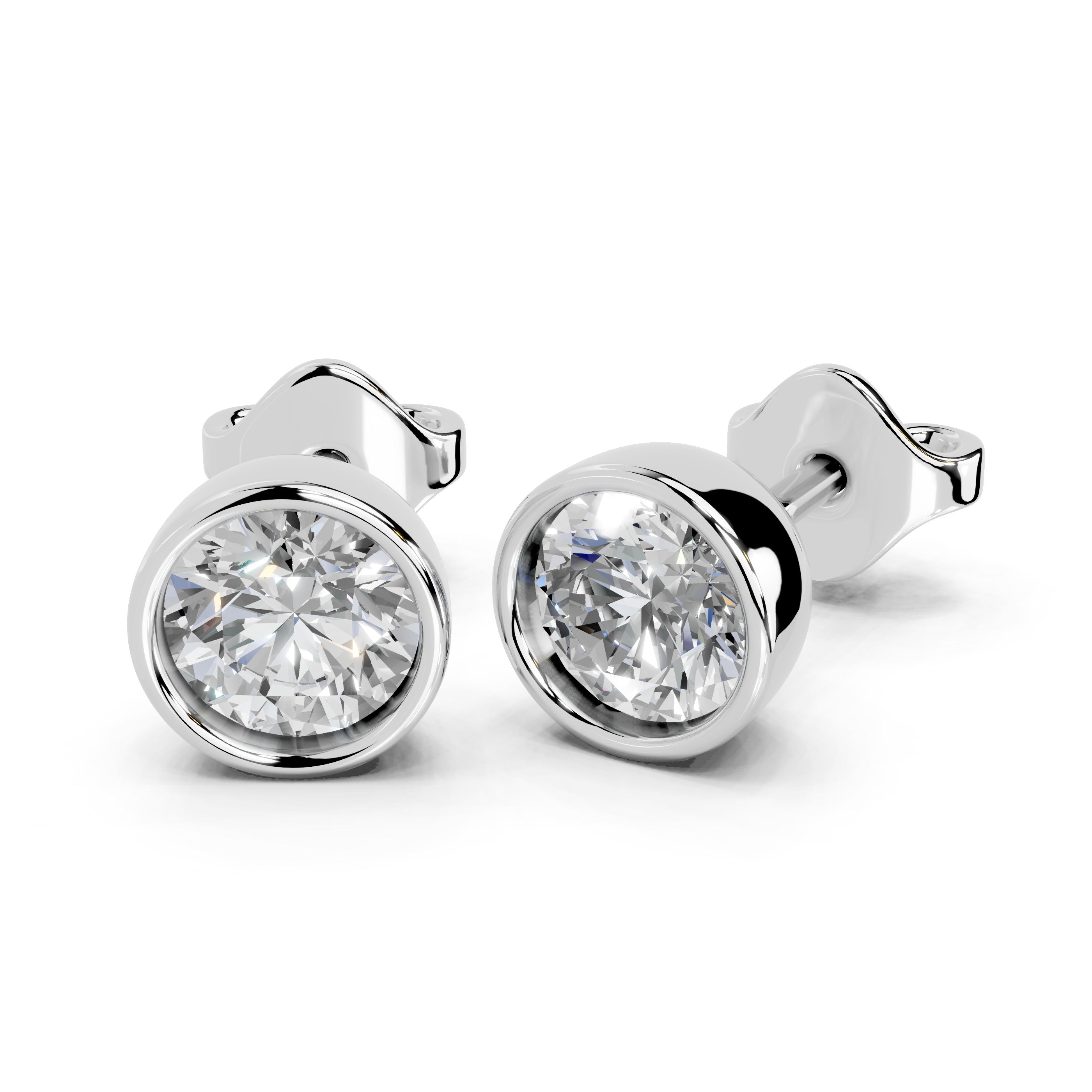 Bezel set round Diamond Studs (14K White Gold, 1 CT Total Weight)