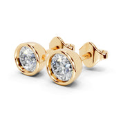 Bezel set round Diamond Studs (14K Yellow Gold, 1 CT Total Weight)