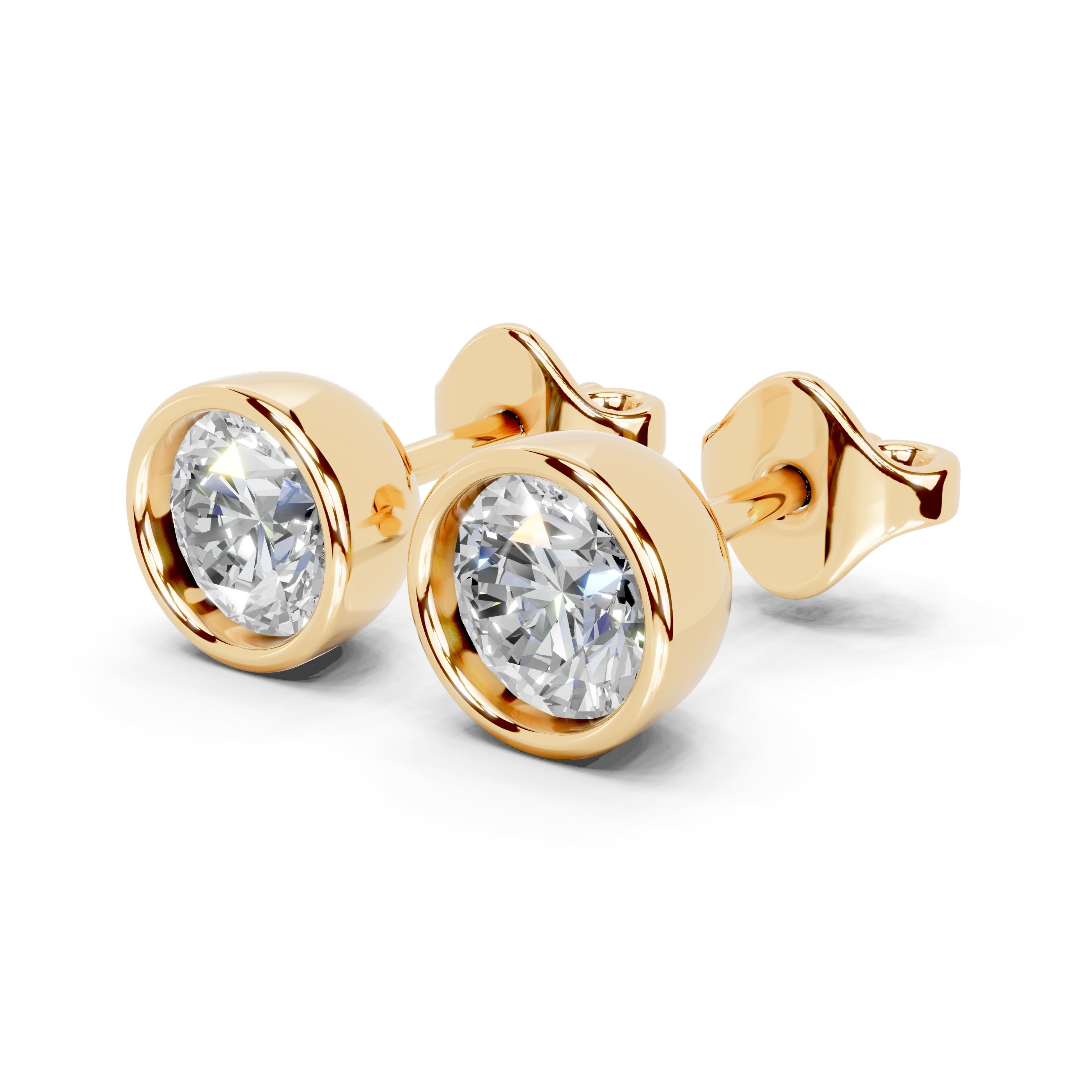 Bezel set round Diamond Studs (14K Yellow Gold, 1 CT Total Weight)