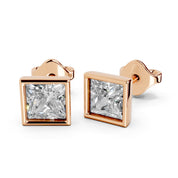 Bezel set princess cut 1 Cttw Lab Grown Diamond Studs