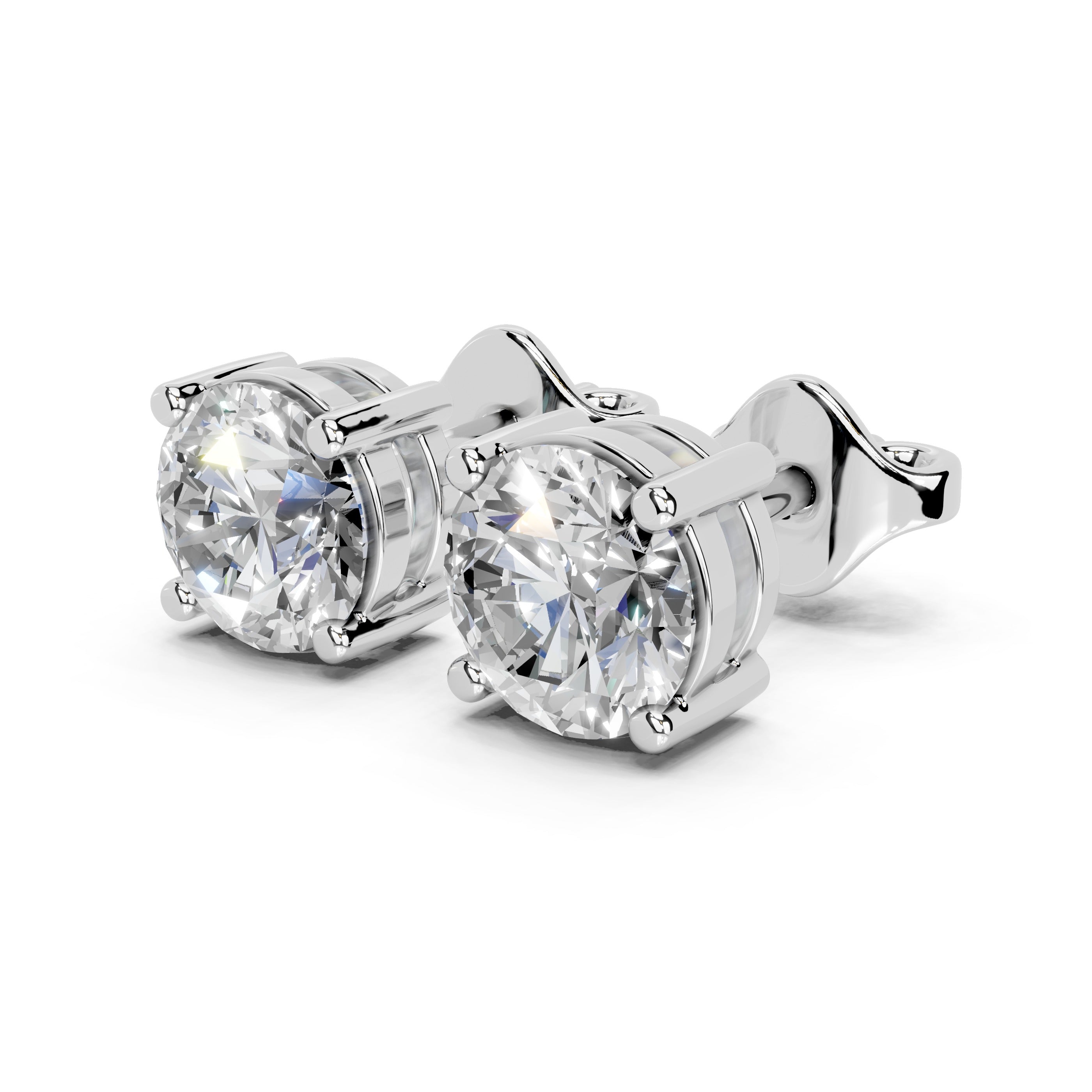 Four Prong Round Diamond Studs (14K White Gold, 1 CT Total Weight)