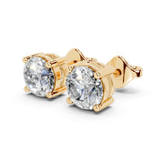 Four Prong Round Diamond Studs (14K Yellow Gold, 1 CT Total Weight)