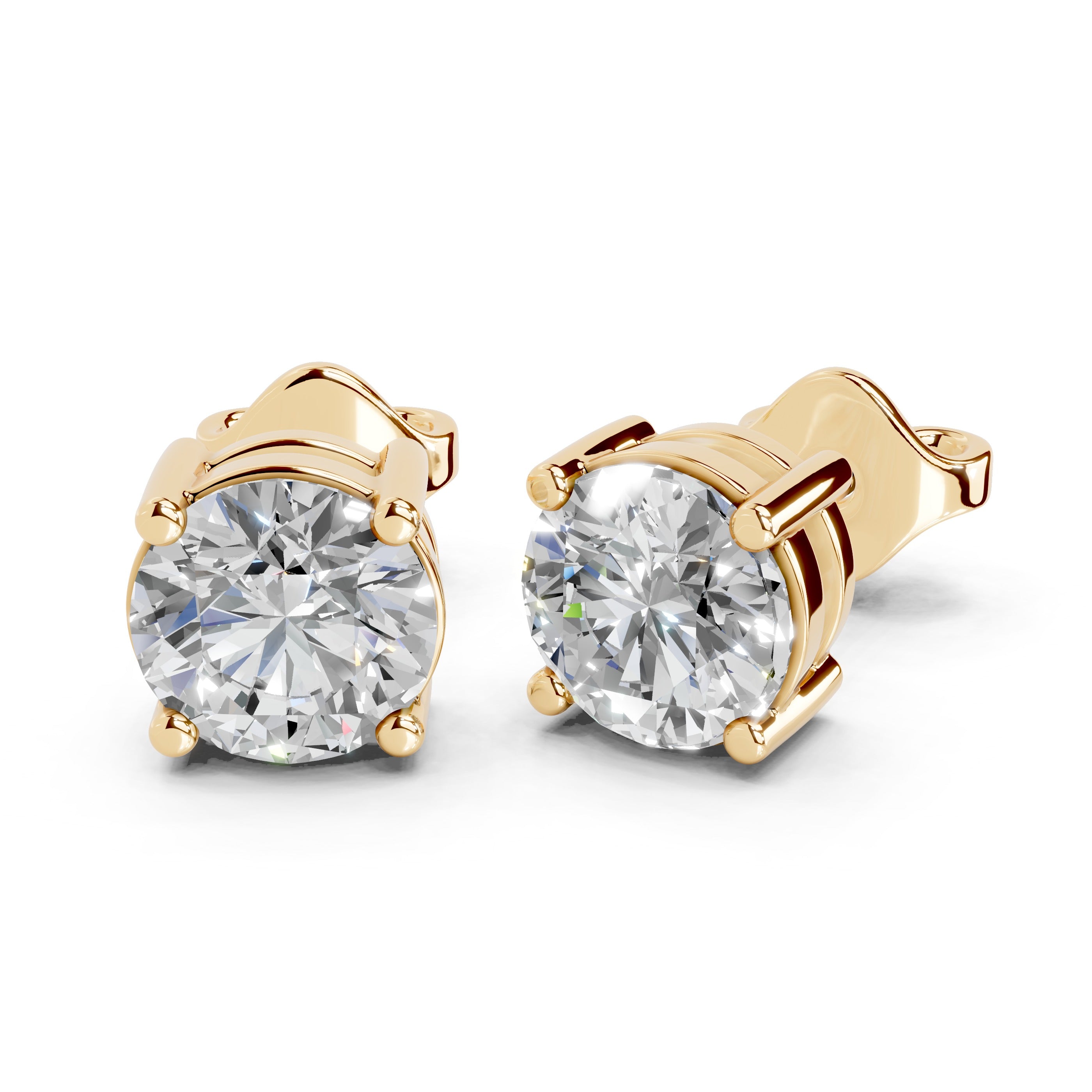 Four Prong Round Diamond Studs (14K Yellow Gold, 1 CT Total Weight)