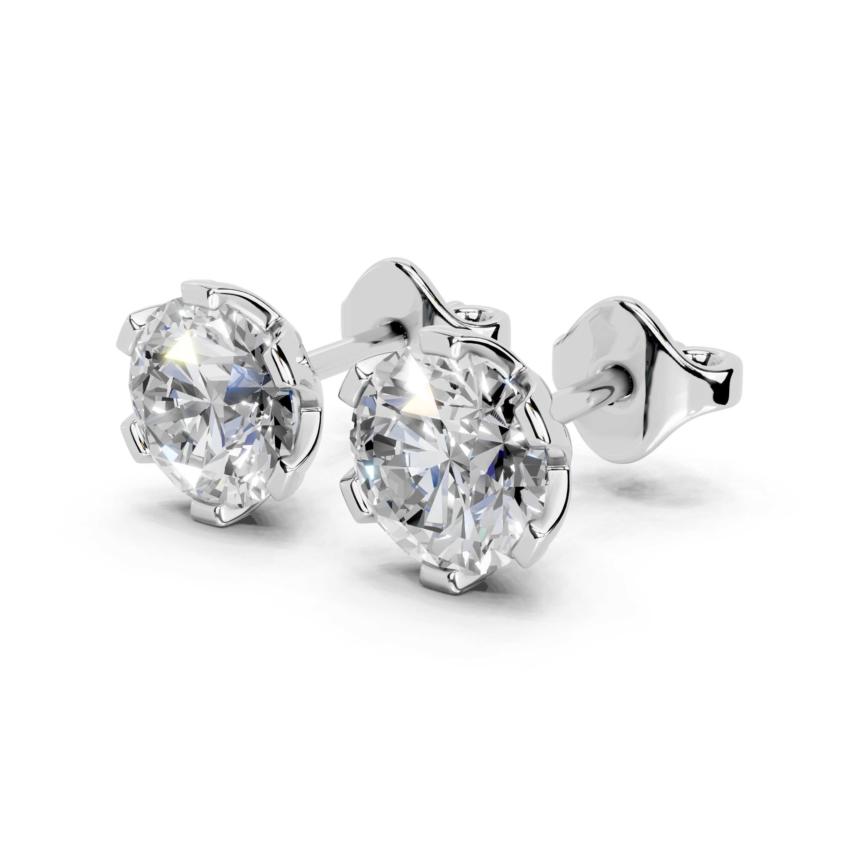 Six Prong Round Diamond Studs - Aria (14K White Gold, 1 CT Total Weight)