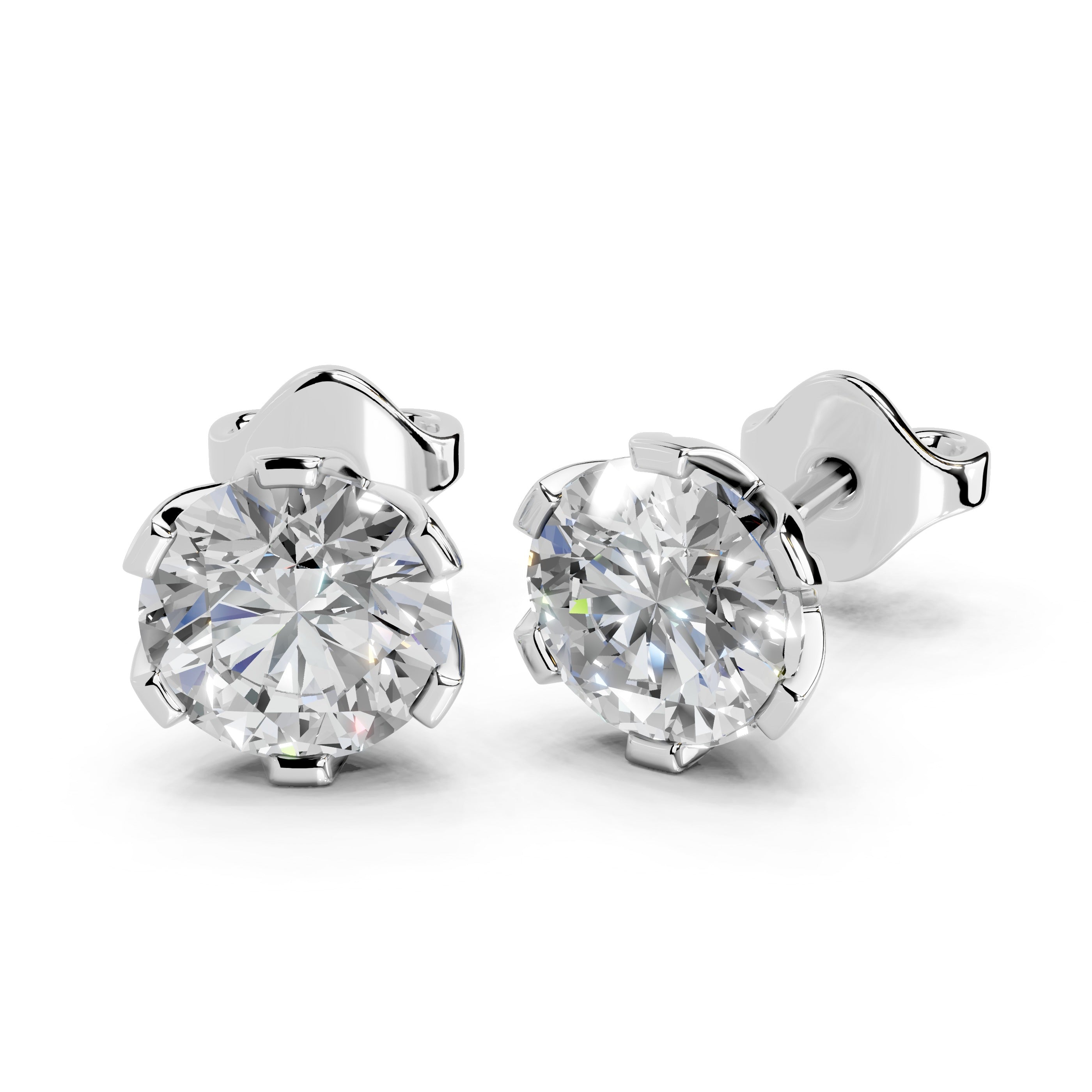 Six Prong Round Diamond Studs - Aria (14K White Gold, 1 CT Total Weight)