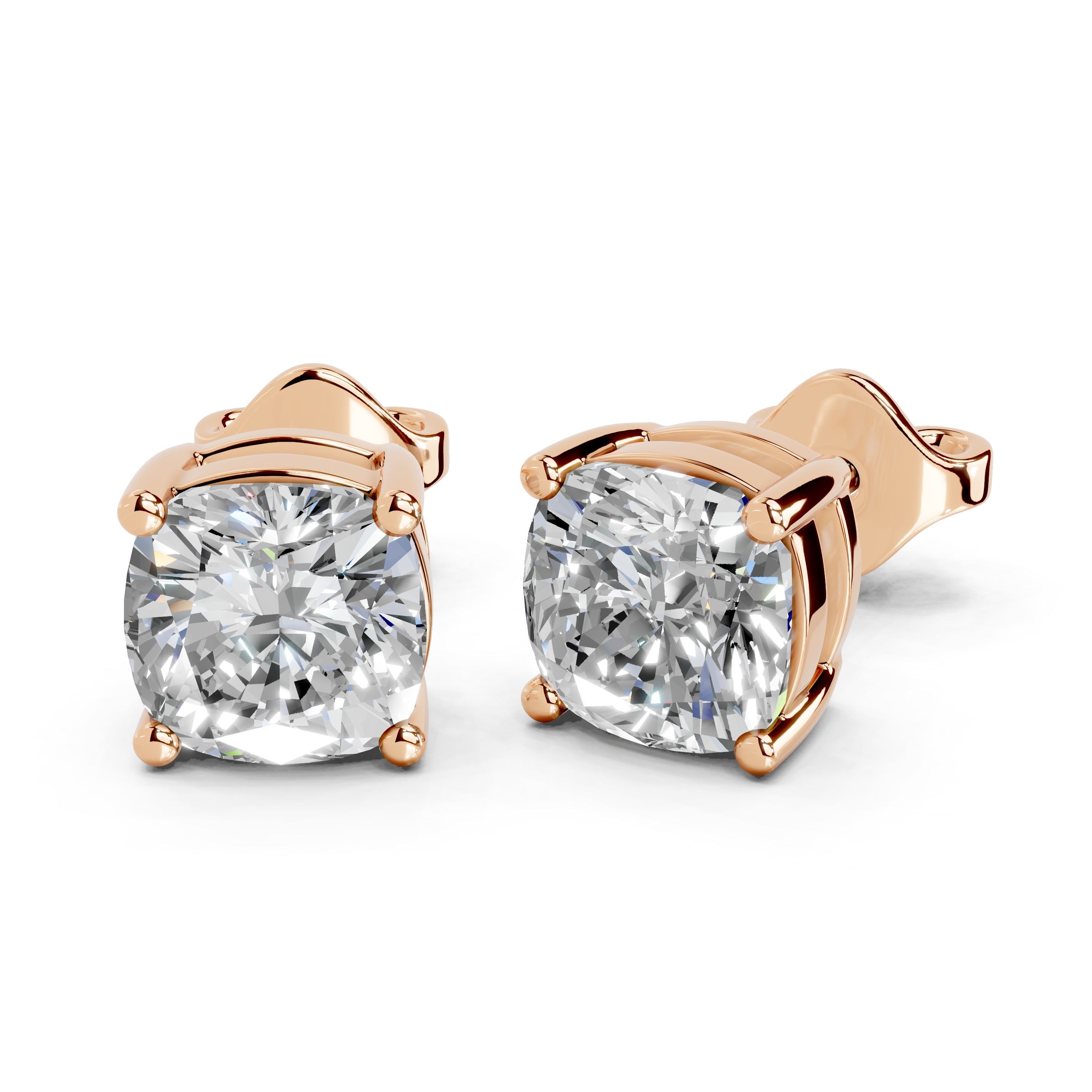 Four Prong square cushion 2 cttw lab grown diamond studs