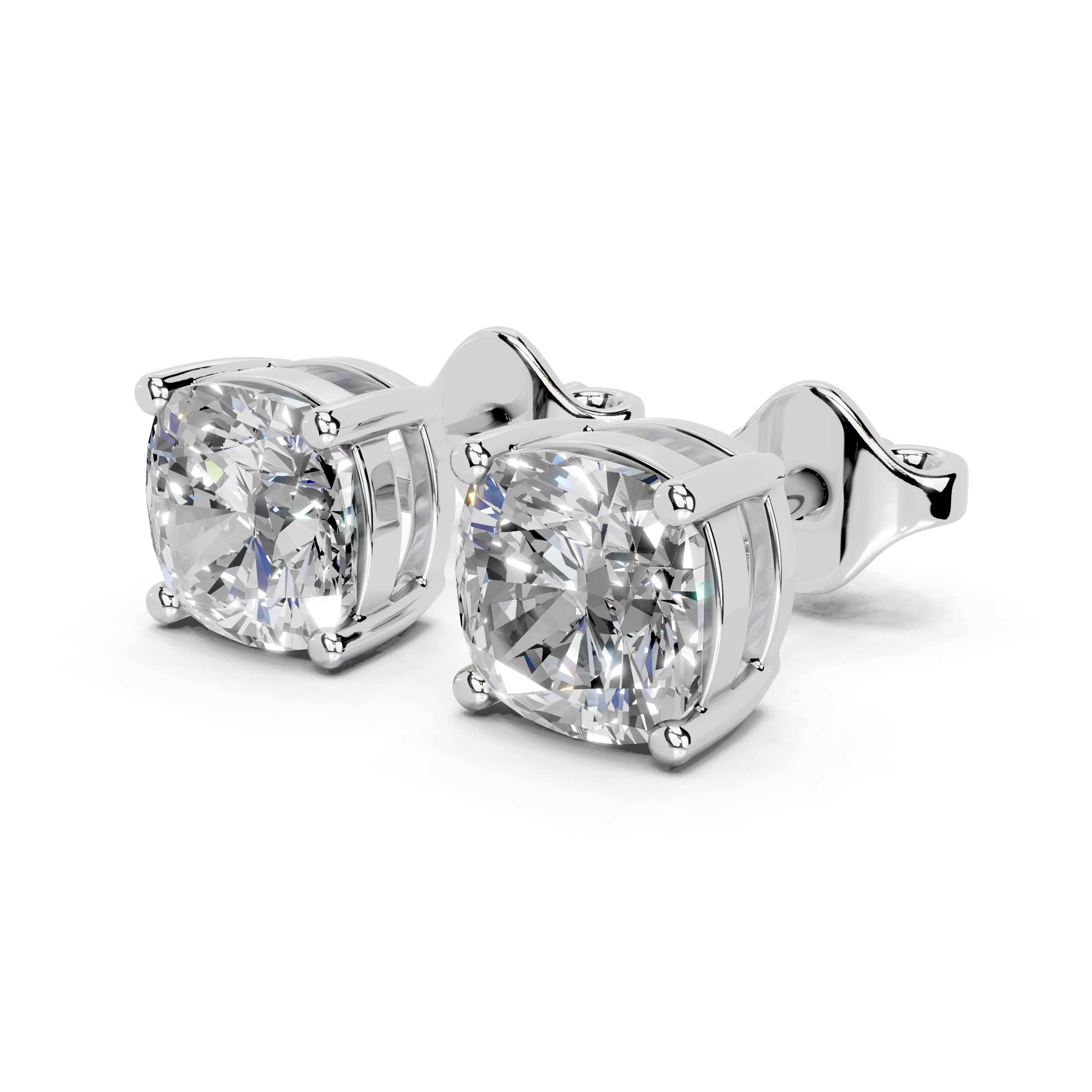 Four Prong square cushion 2 cttw lab grown diamond studs