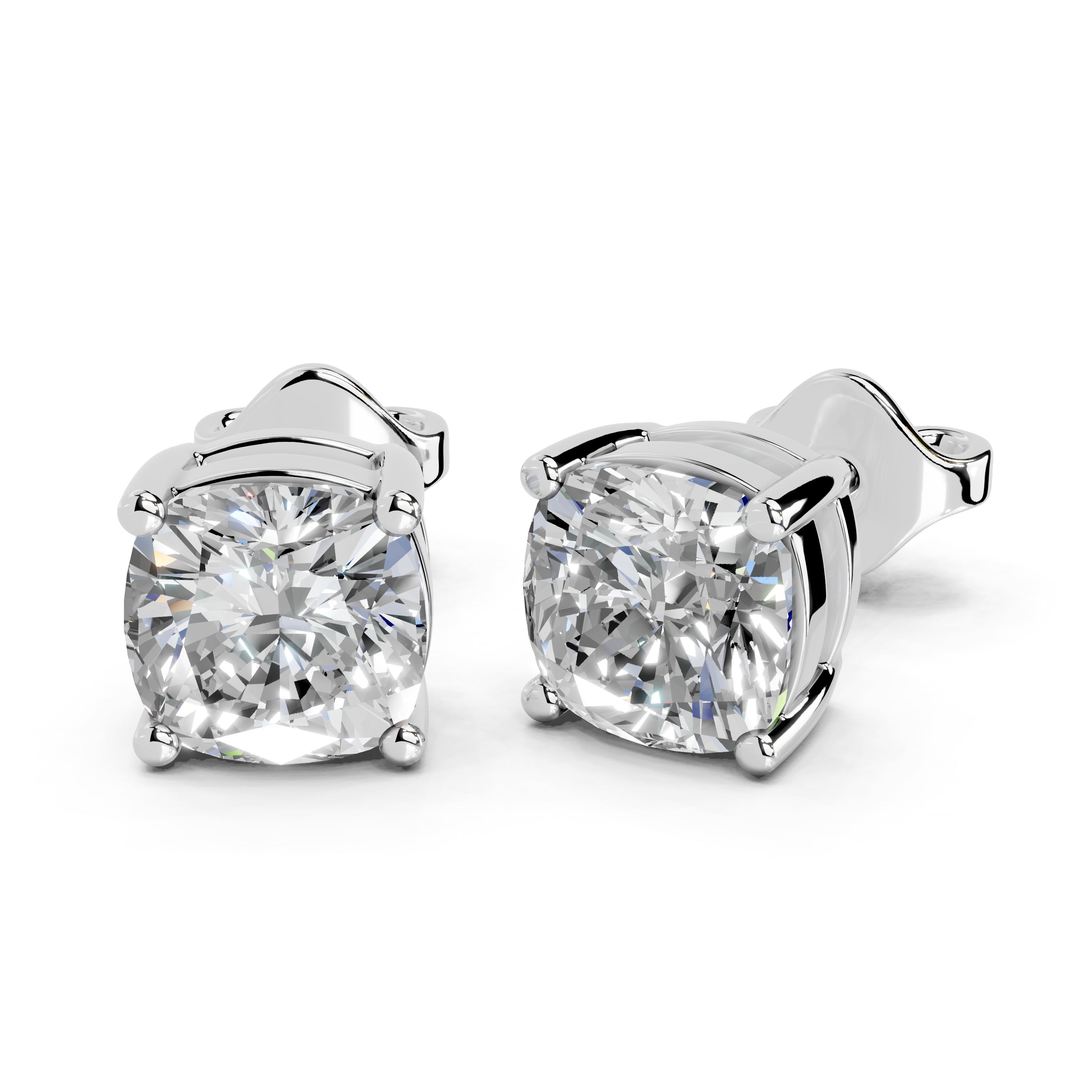 Four Prong square cushion 2 cttw lab grown diamond studs