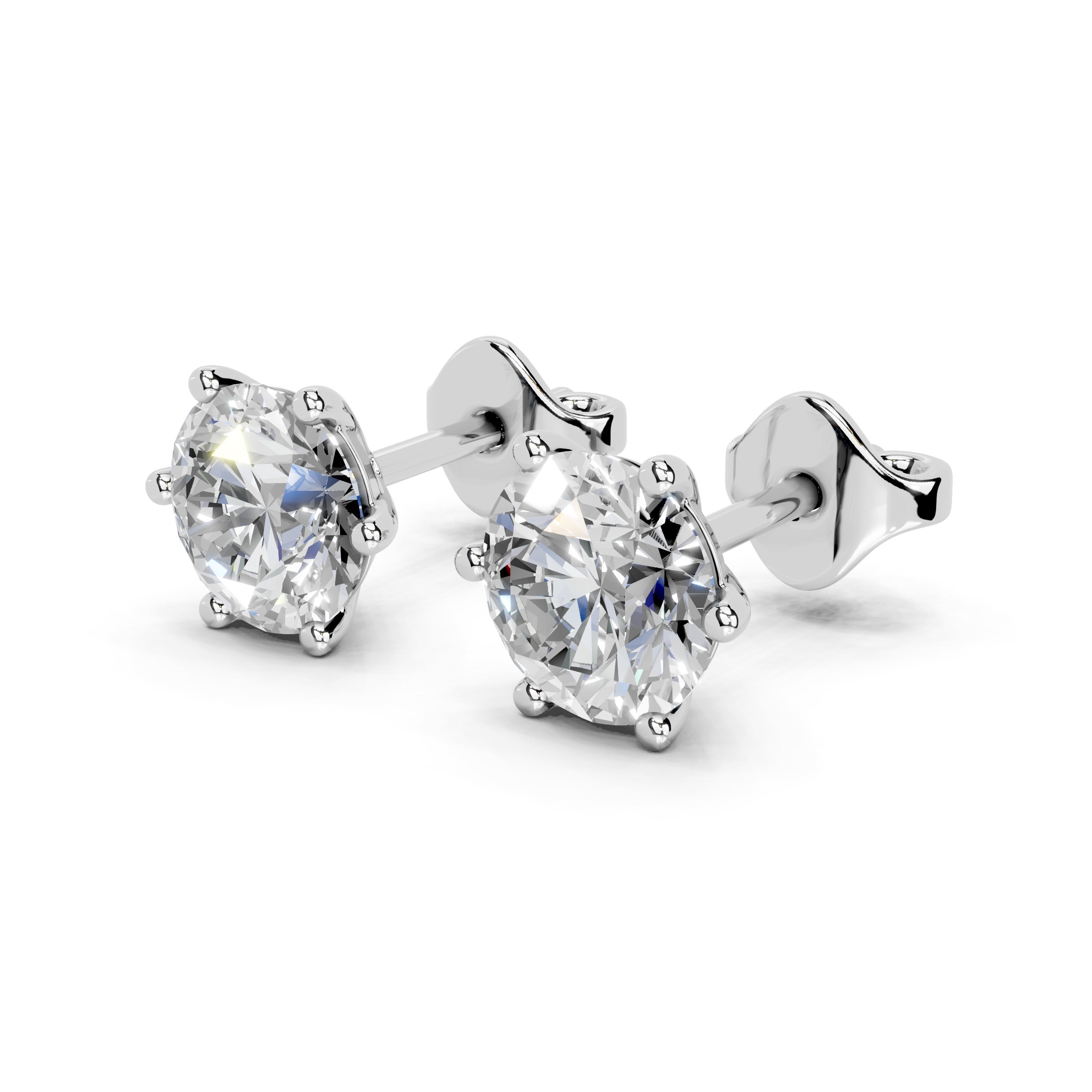 Six Prong Round Diamond Studs - Nova (14K White Gold, 1 CT Total Weight)