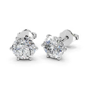 Six Prong Round Diamond Studs - Nova (14K White Gold, 1 CT Total Weight)