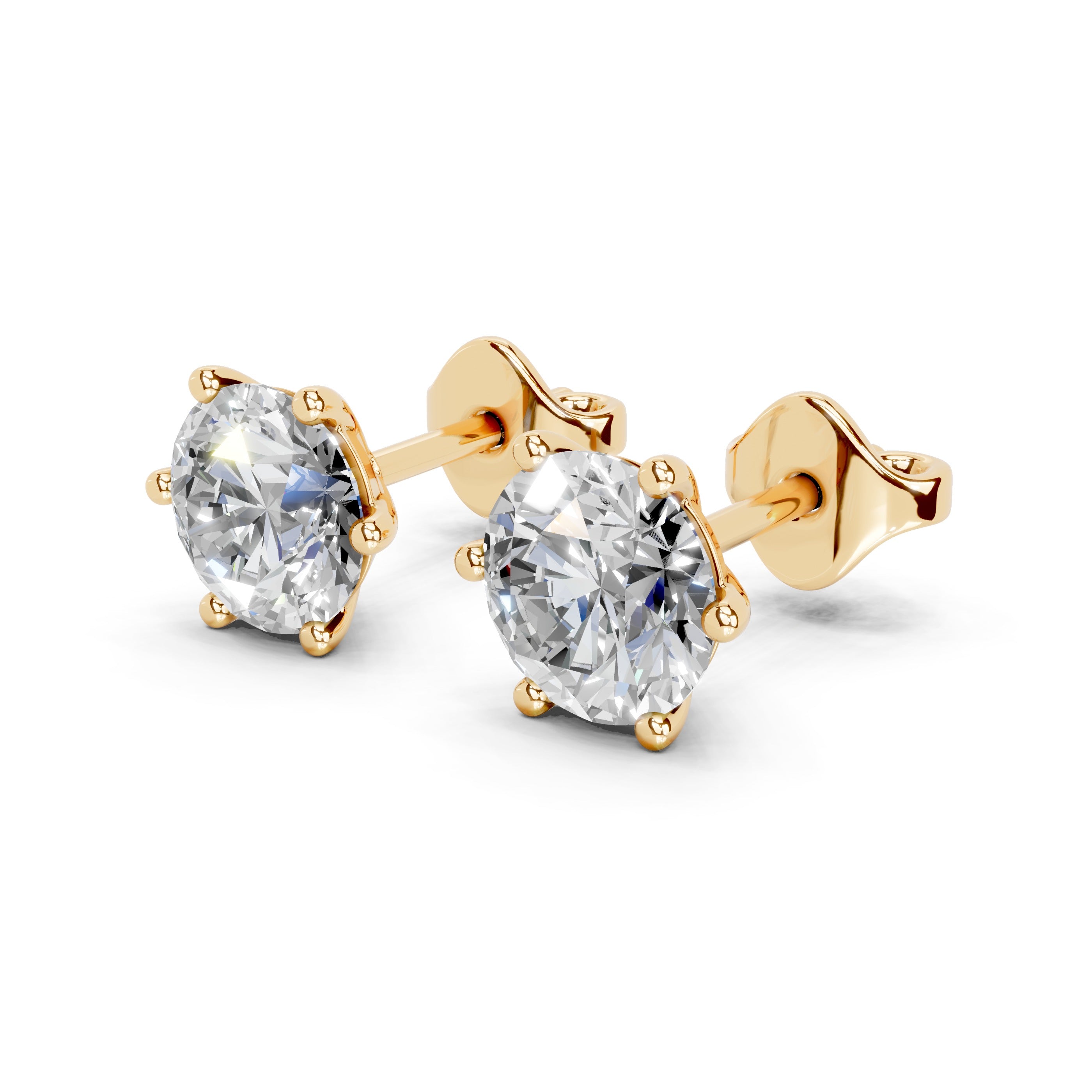 Six Prong Round Diamond Studs - Nova (14K Yellow Gold, 1 CT Total Weight)