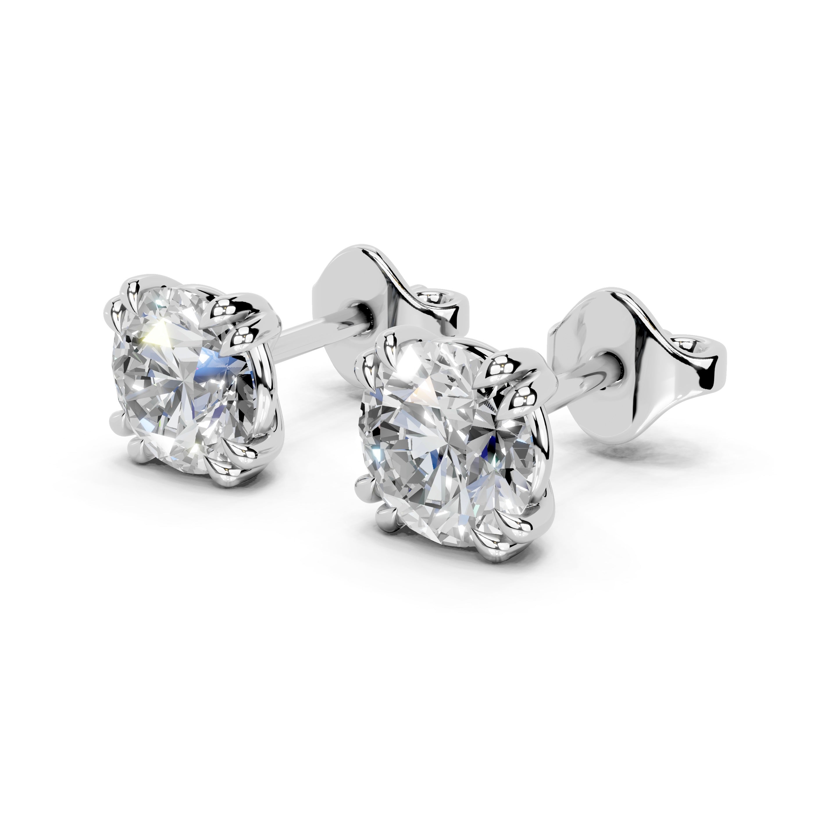 Four Twin Prong Round Diamond Studs (14K White Gold, 1 CT Total Weight)