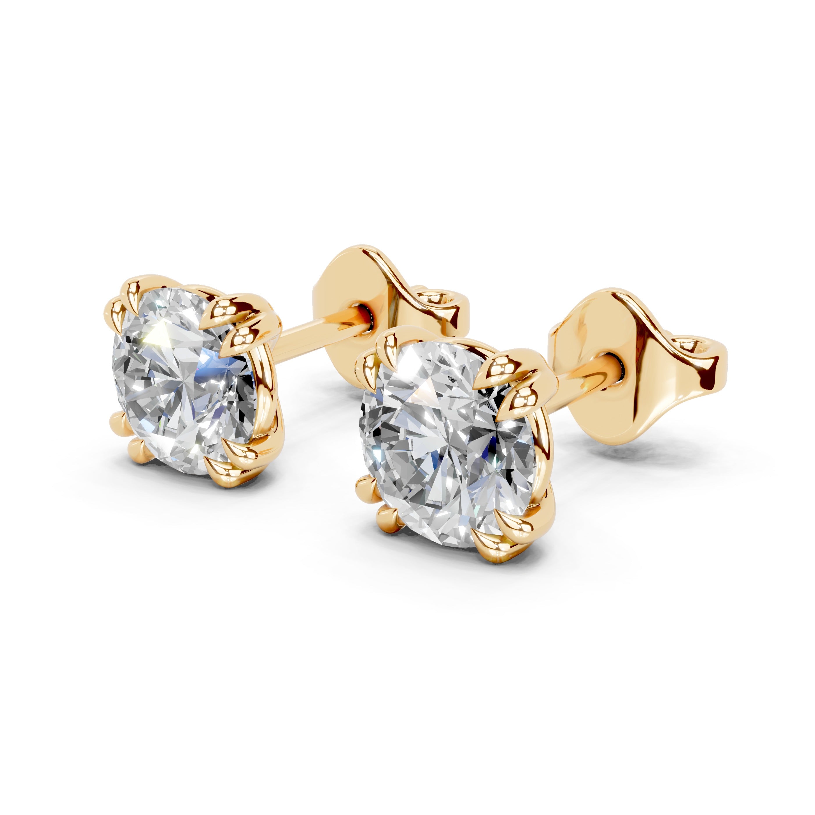 Four Twin Prong Round Diamond Studs (14K Yellow Gold, 1 CT Total Weight)