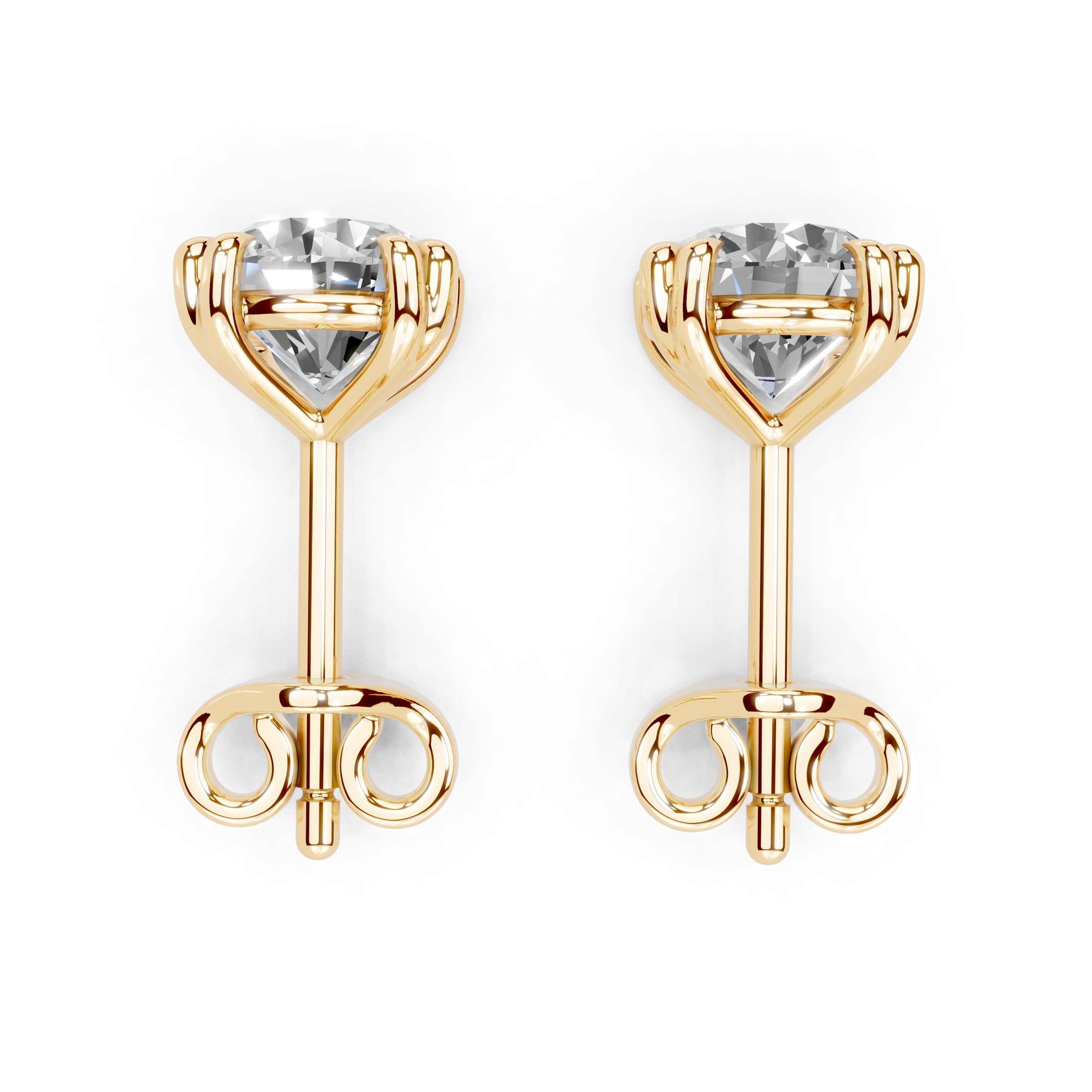 Four Twin Prong Round Diamond Studs (14K Yellow Gold, 1 CT Total Weight)