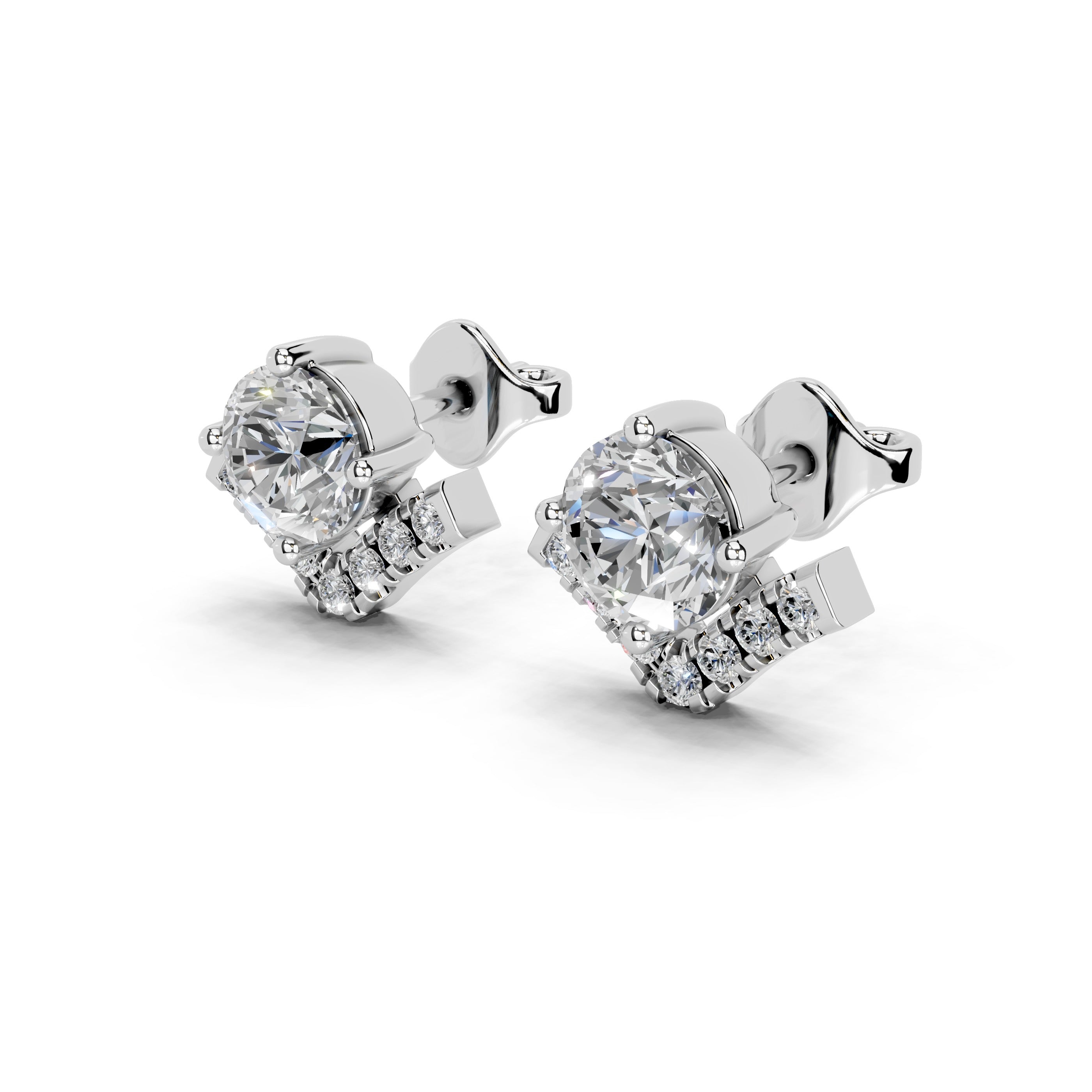 Four prong round 1.16 cttw lab grown diamond studs with side stones