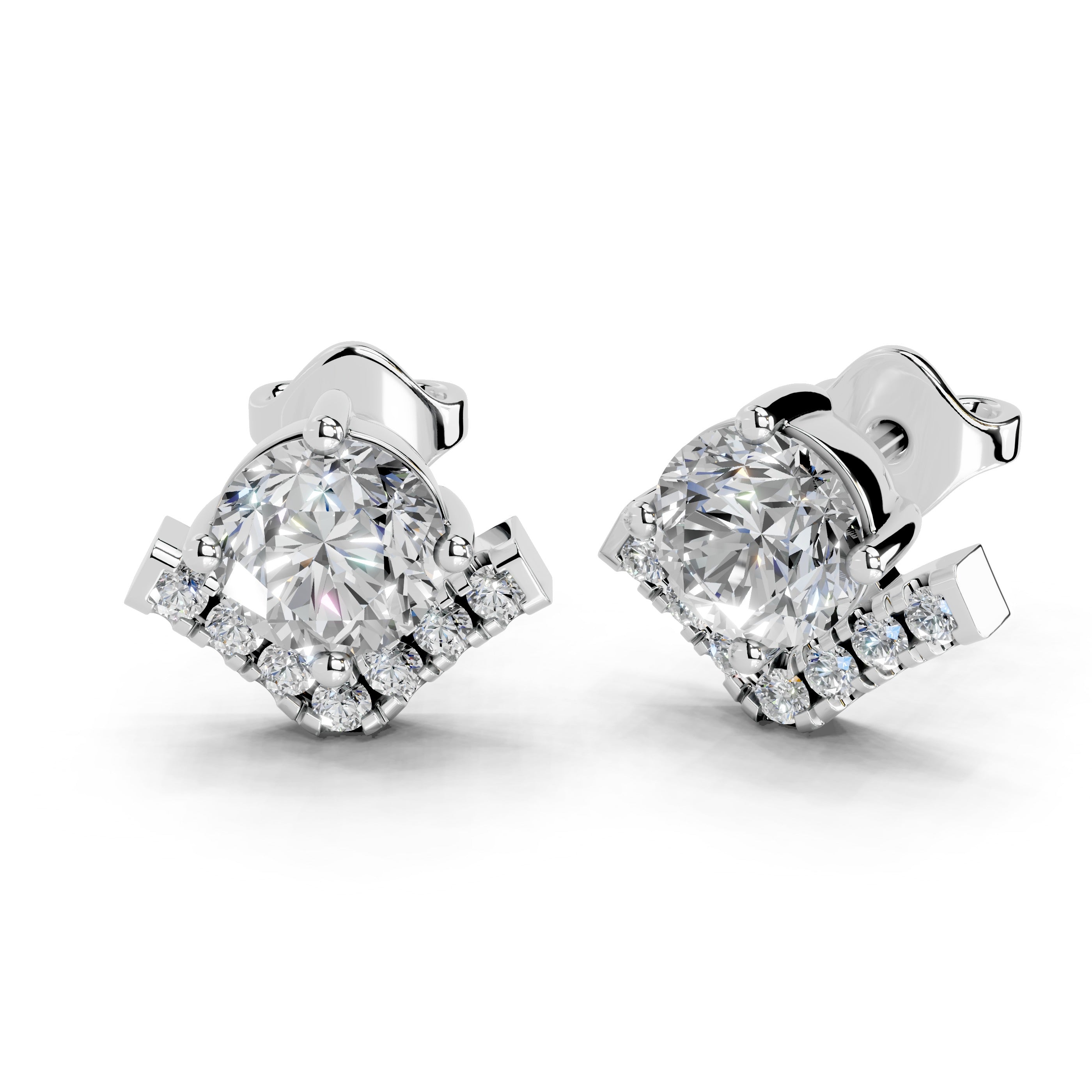 Four prong round 1.16 cttw lab grown diamond studs with side stones