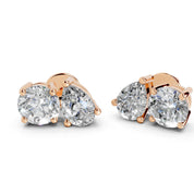 Two Stone Round and Pear cut 1.6 Cttw Lab Grown Diamond Studs