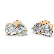 Two Stone Round and Pear cut 1.6 Cttw Lab Grown Diamond Studs