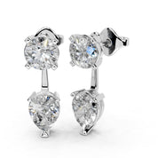 Two Stone Pear and Round 3.5 Cttw Lab Grown Diamond Earrings