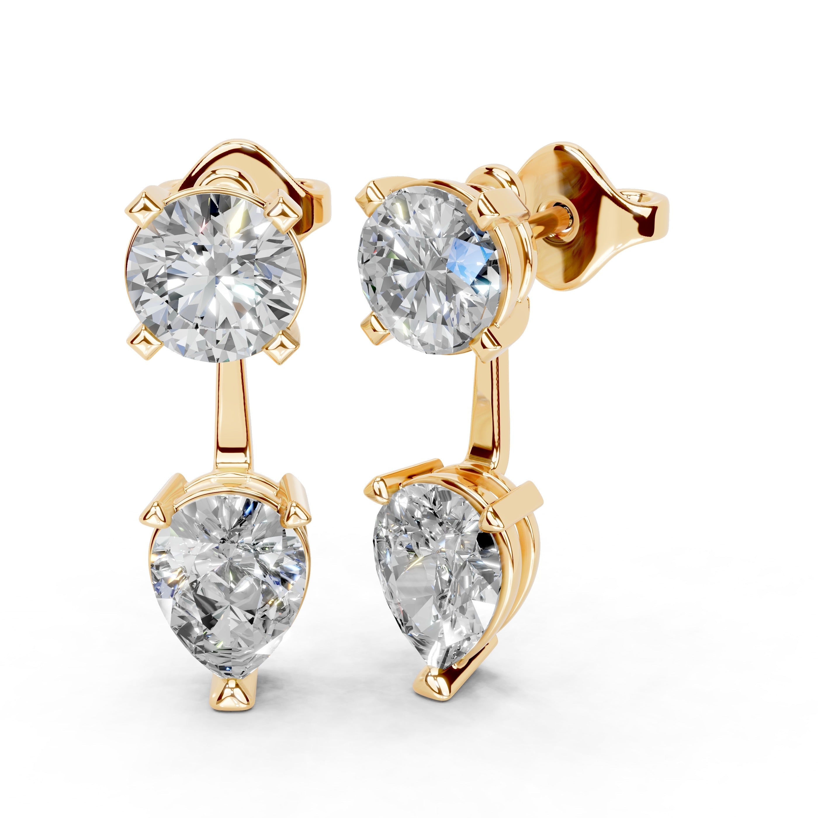 Two Stone Pear and Round 3.5 Cttw Lab Grown Diamond Earrings