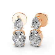 Two stone pear and oval 3.9 cttw lab grown diamond earrings