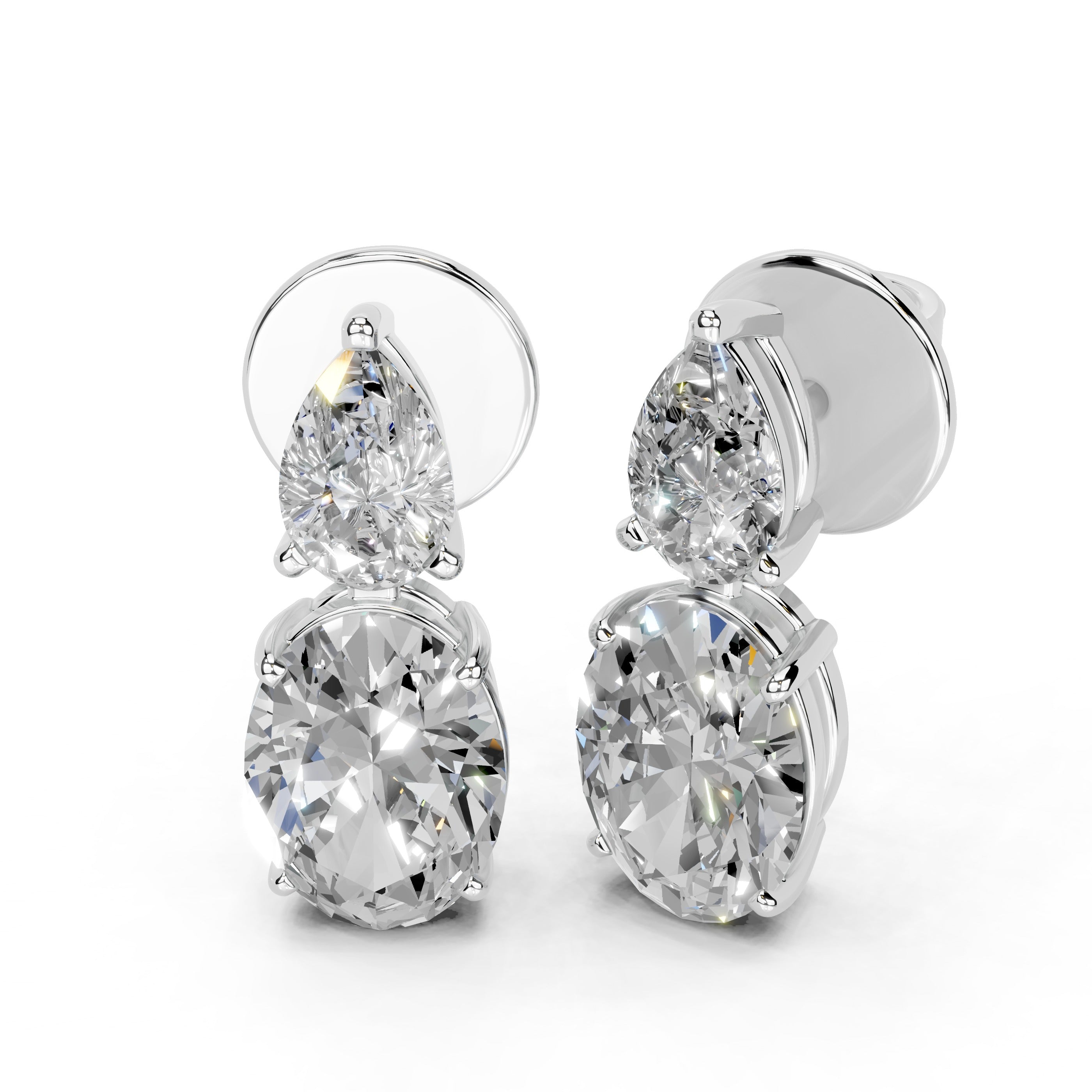 Two stone pear and oval 3.9 cttw lab grown diamond earrings