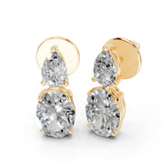 Two stone pear and oval 3.9 cttw lab grown diamond earrings