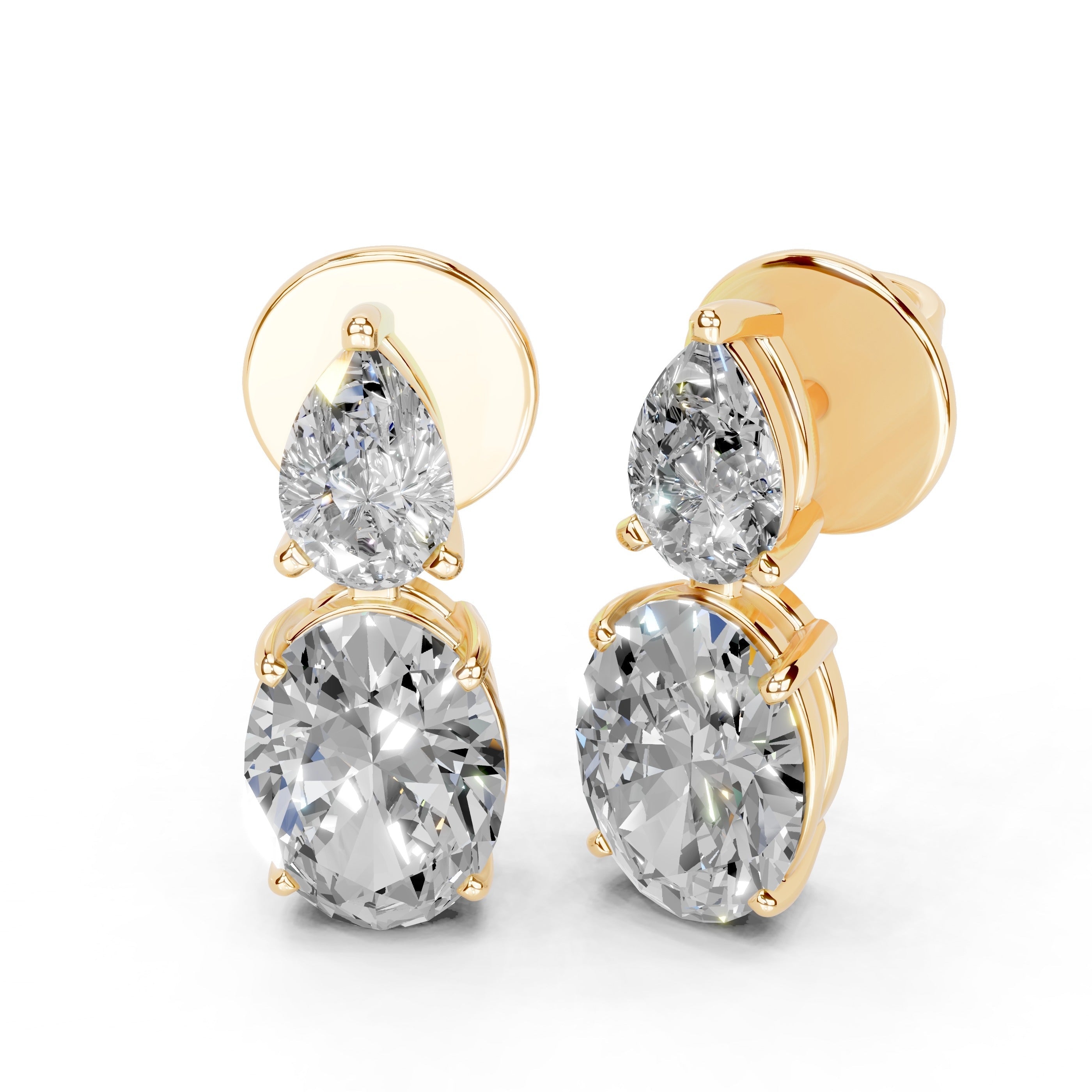 Two stone pear and oval 3.9 cttw lab grown diamond earrings