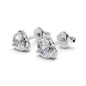 Three Prong Round Diamond Studs (14K White Gold, 1 CT Total Weight)