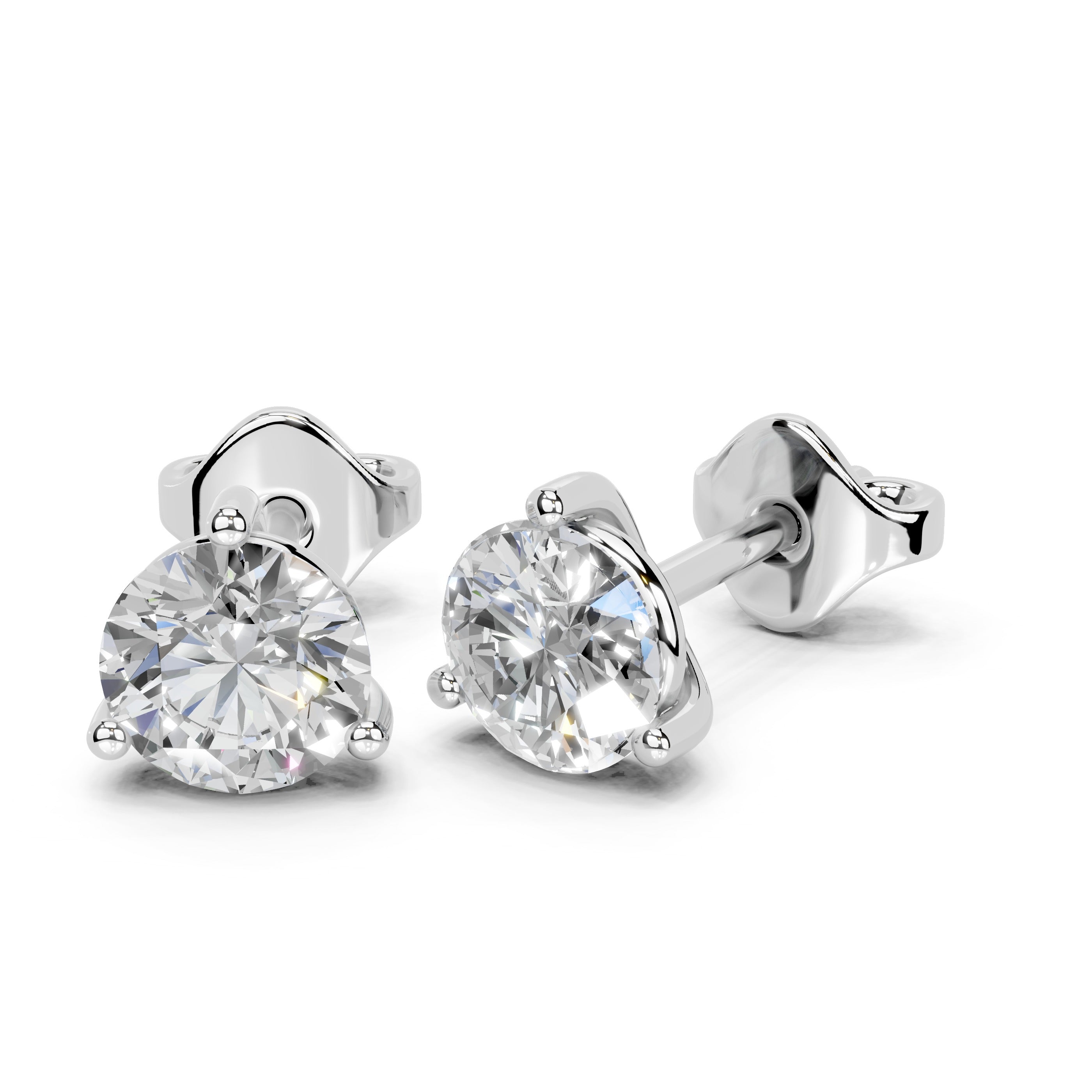 Three Prong Round Diamond Studs (14K White Gold, 1 CT Total Weight)