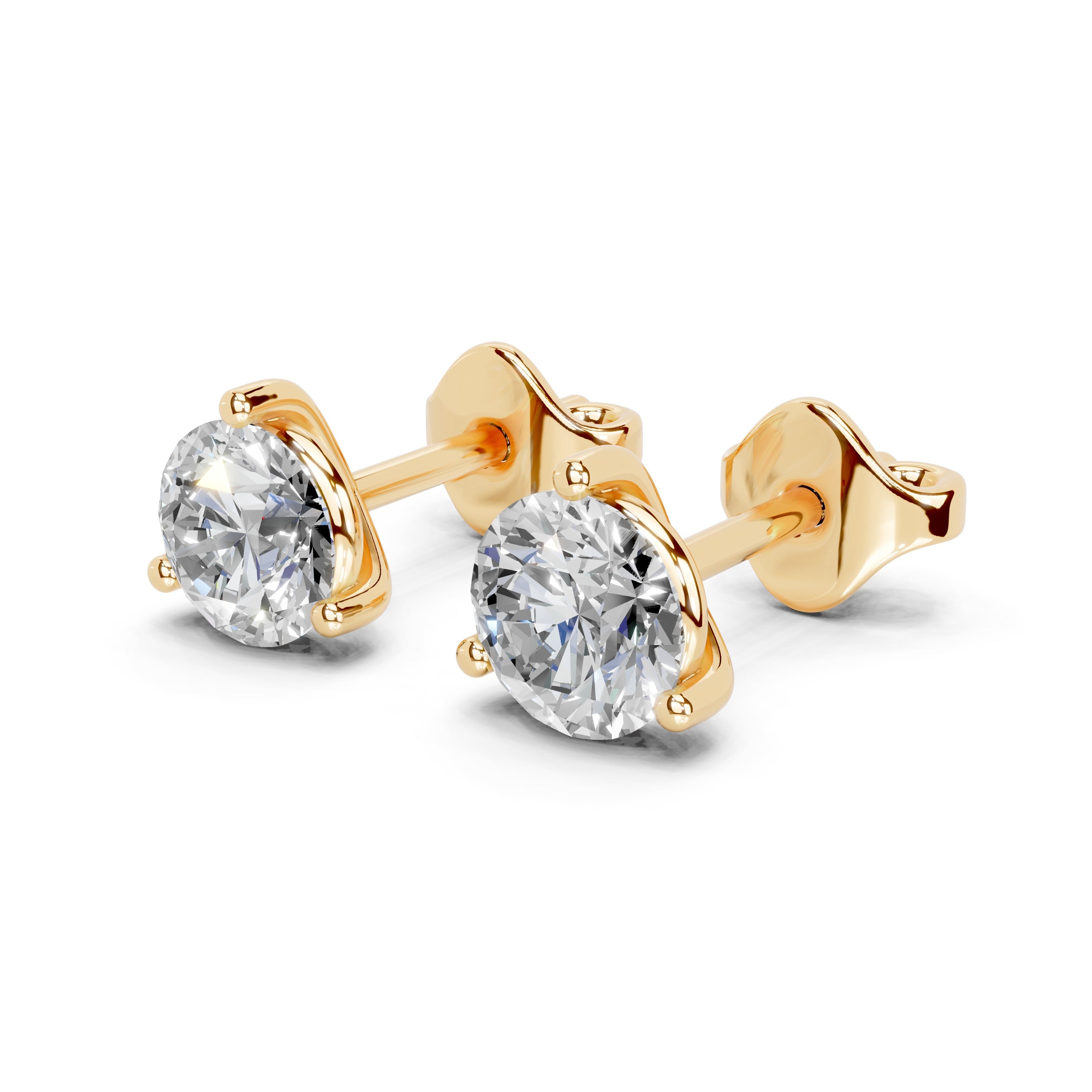 Three Prong Round Diamond Studs (14K Yellow Gold, 1 CT Total Weight)