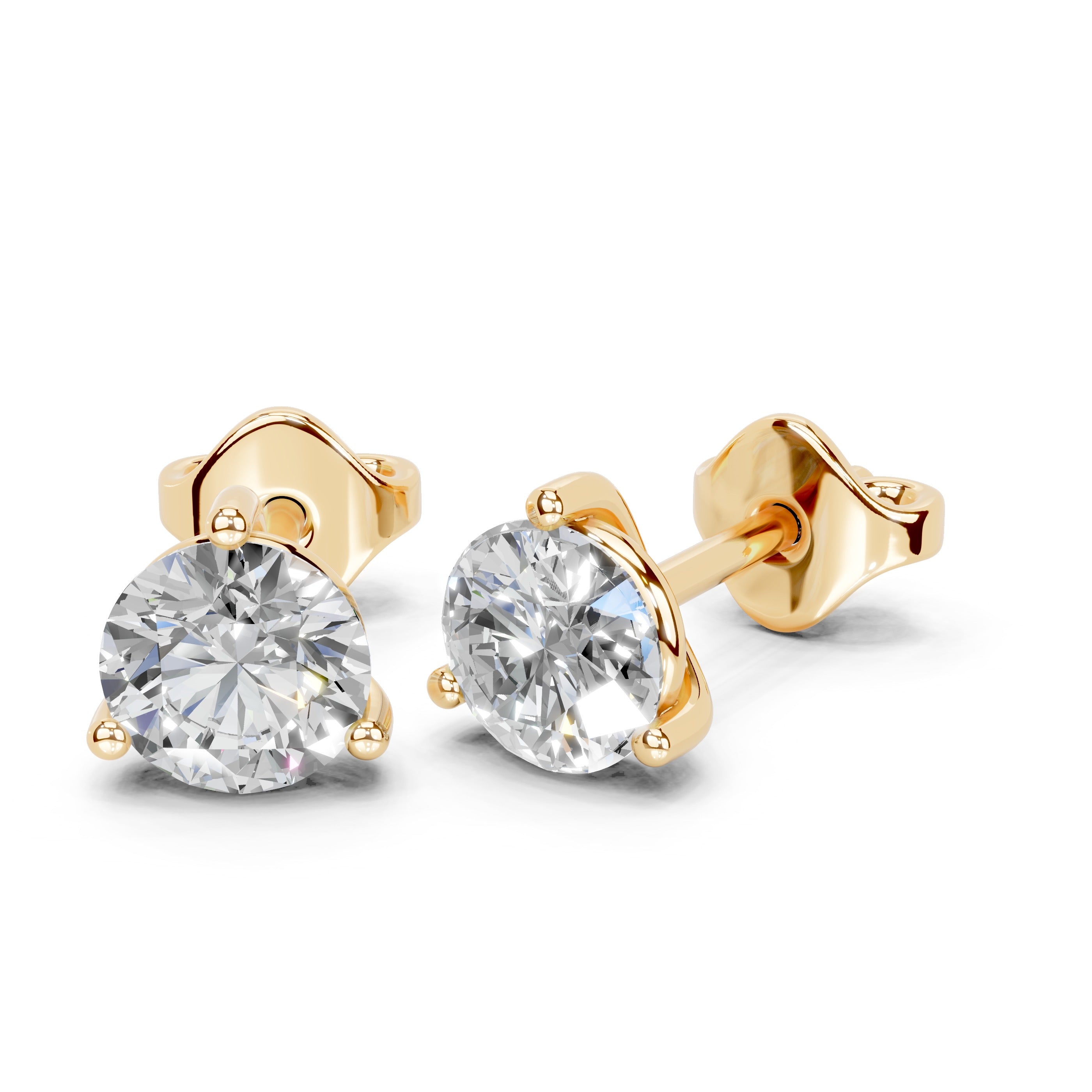 Three Prong Round Diamond Studs (14K Yellow Gold, 1 CT Total Weight)