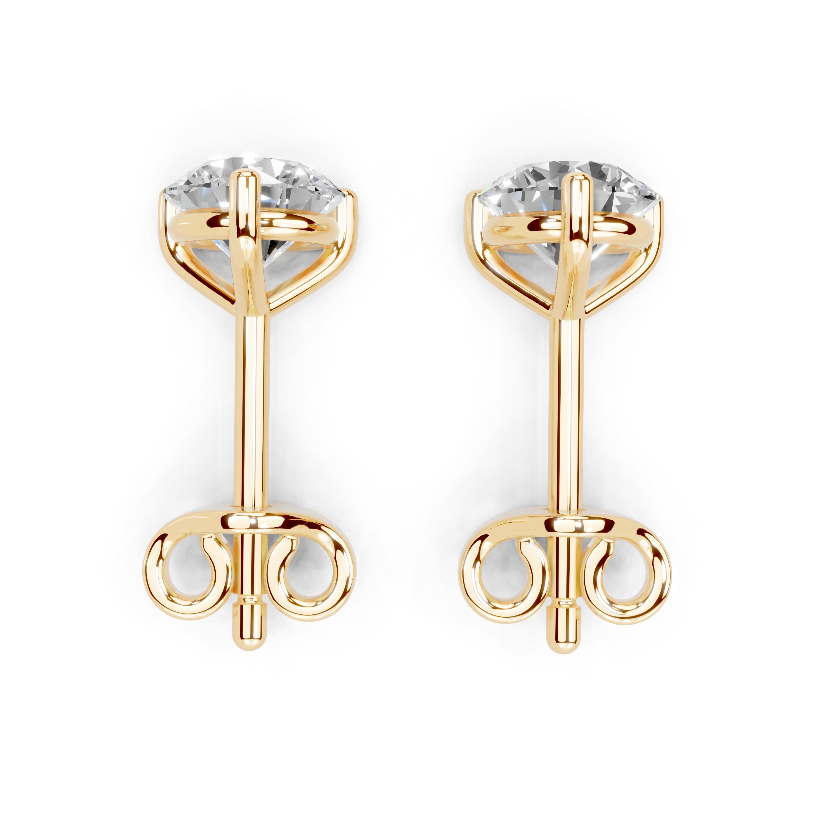 Three Prong Round Diamond Studs (14K Yellow Gold, 1 CT Total Weight)