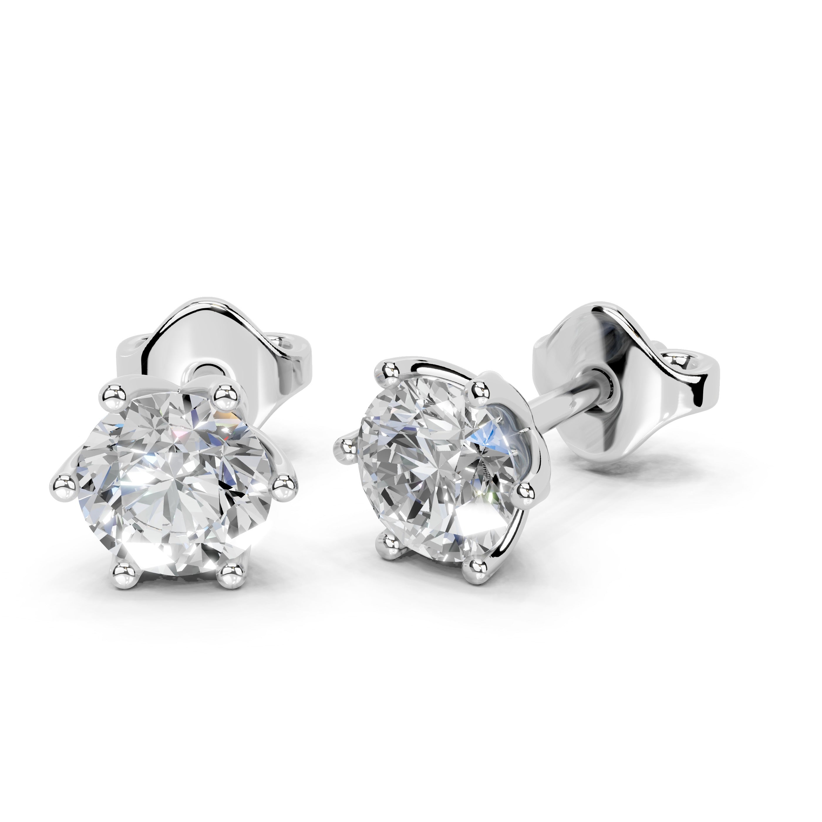 Six Prong Round Diamond Studs - Elara(14K White Gold, 1 CT Total Weight)