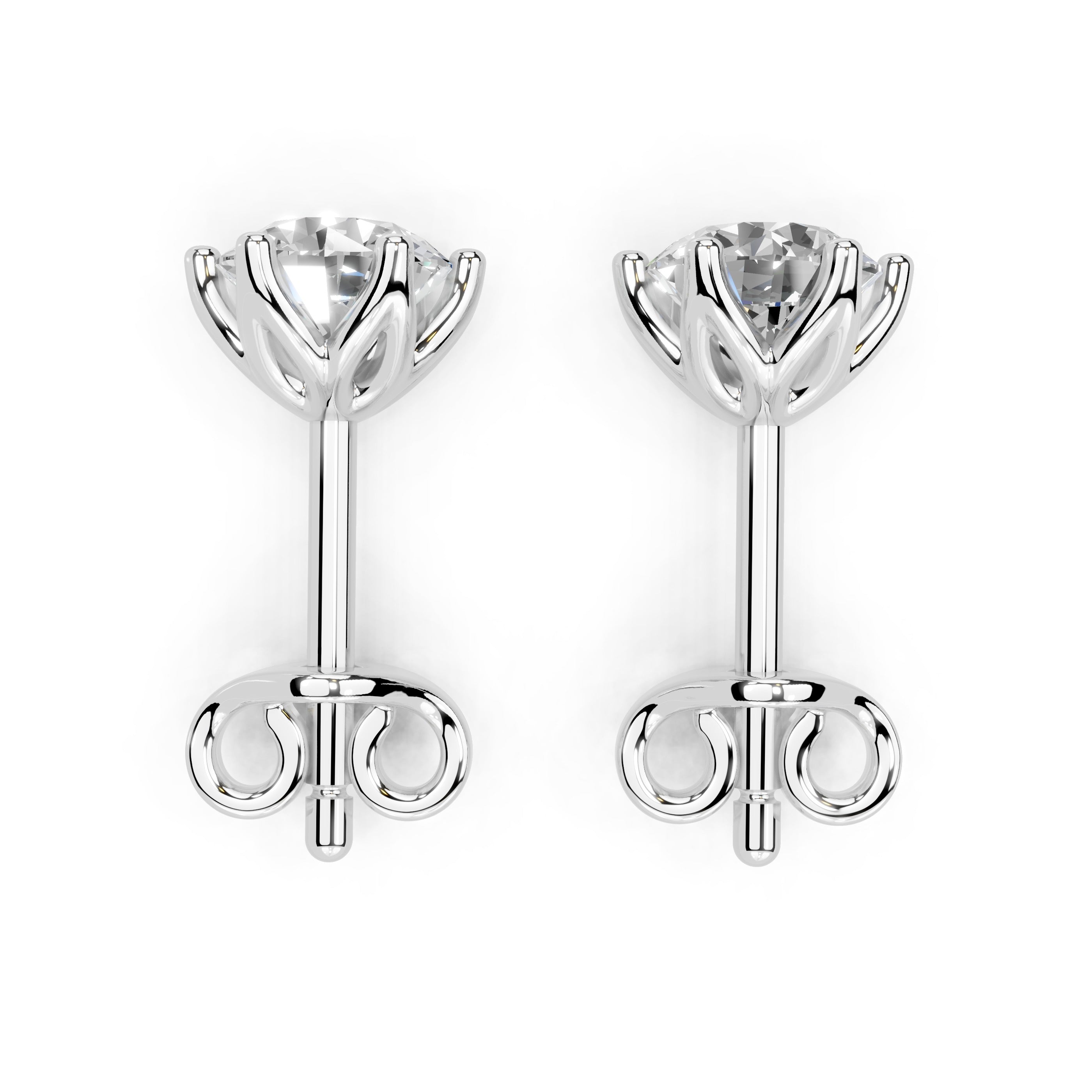 Six Prong Round Diamond Studs - Elara(14K White Gold, 1 CT Total Weight)