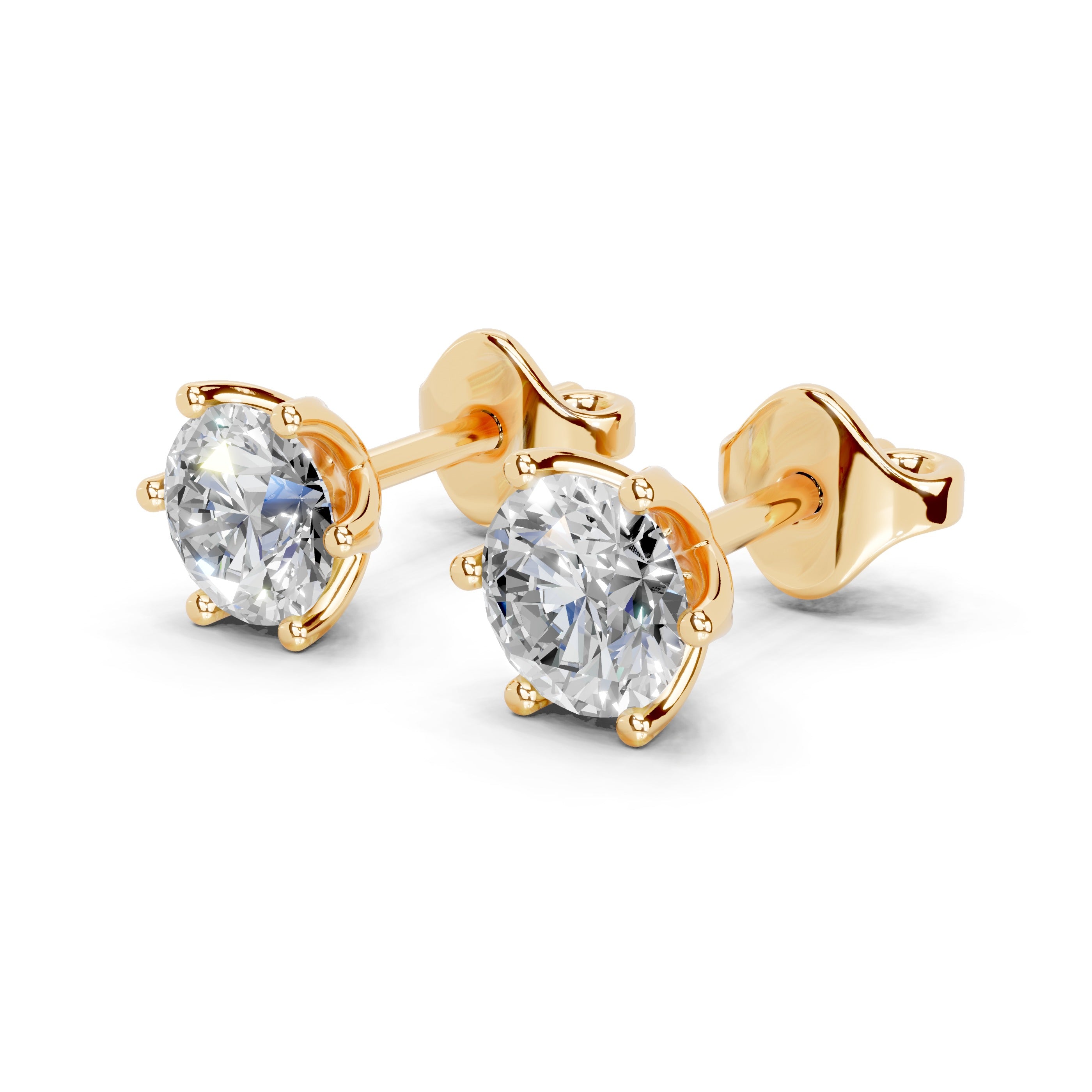 Six Prong Round Diamond Studs -  Elara (14K Yellow Gold, 1 CT Total Weight)