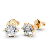 Six Prong Round Diamond Studs -  Elara (14K Yellow Gold, 1 CT Total Weight)