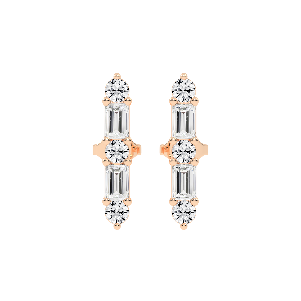 Bar earring Round and Baguette cut 1.4 Cttw Lab Grown Diamond Earrings