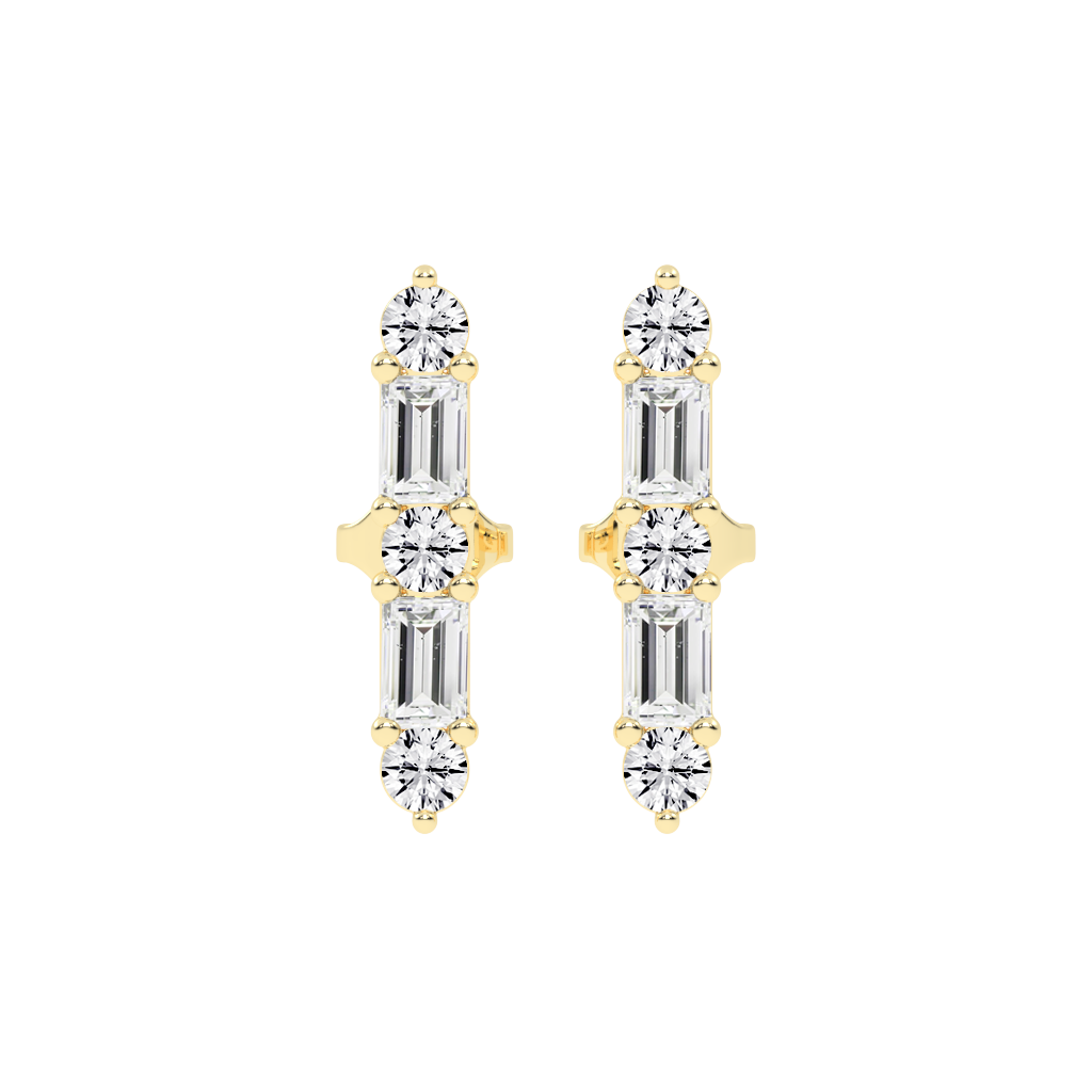 Bar earring Round and Baguette cut 1.4 Cttw Lab Grown Diamond Earrings