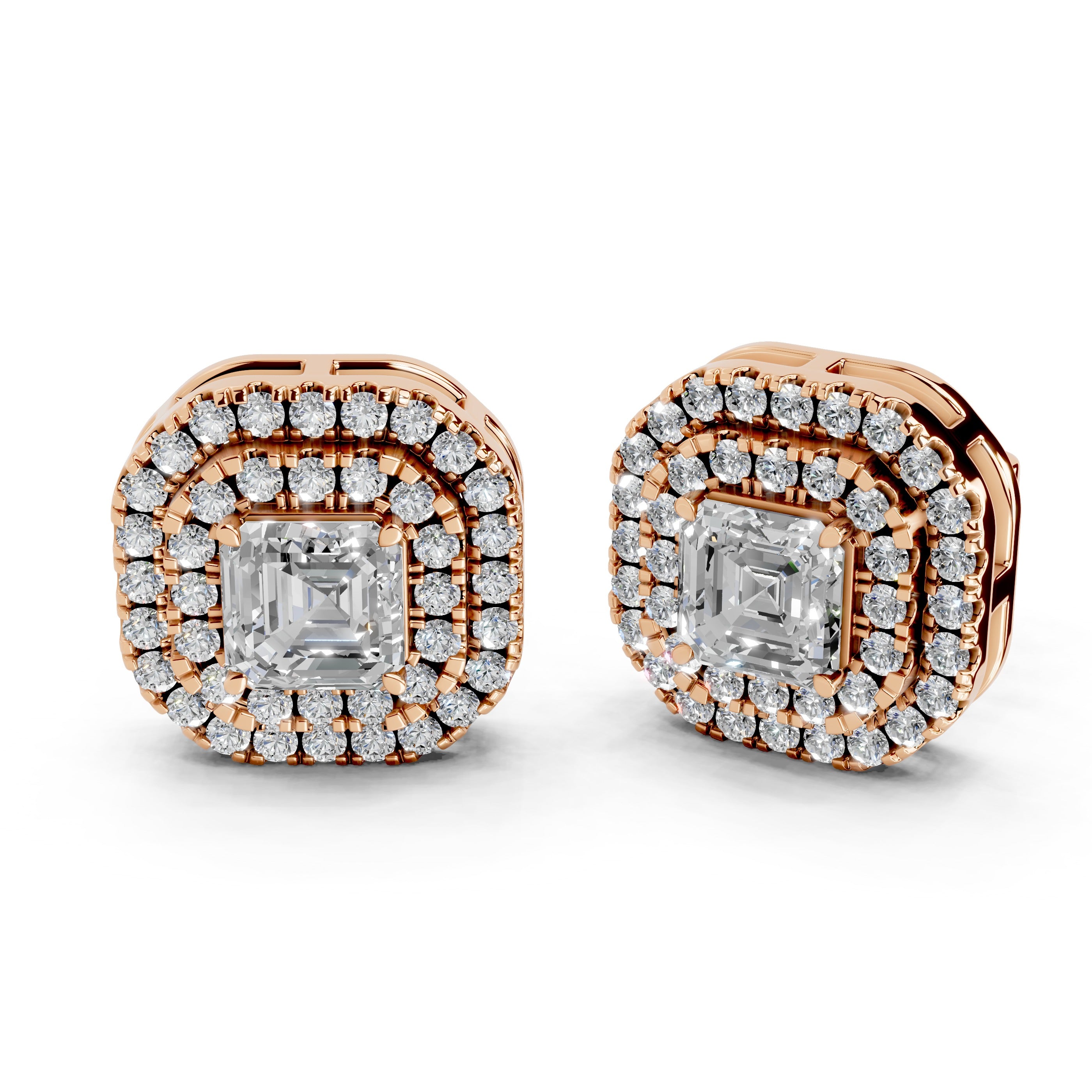 Double Halo Asscher and Round 2.1 Cttw Lab Grown Diamond Studs