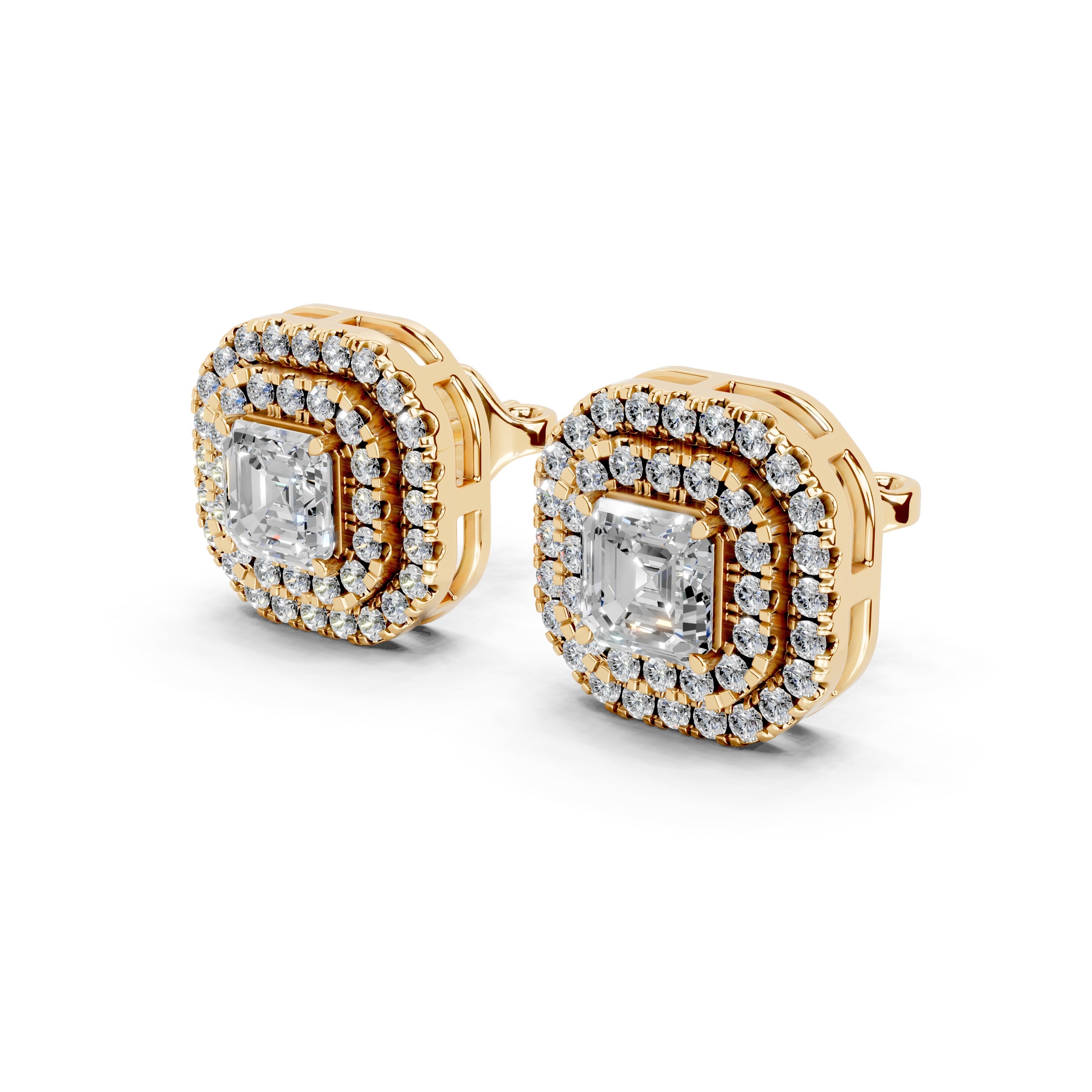 Double Halo Asscher and Round 2.1 Cttw Lab Grown Diamond Studs