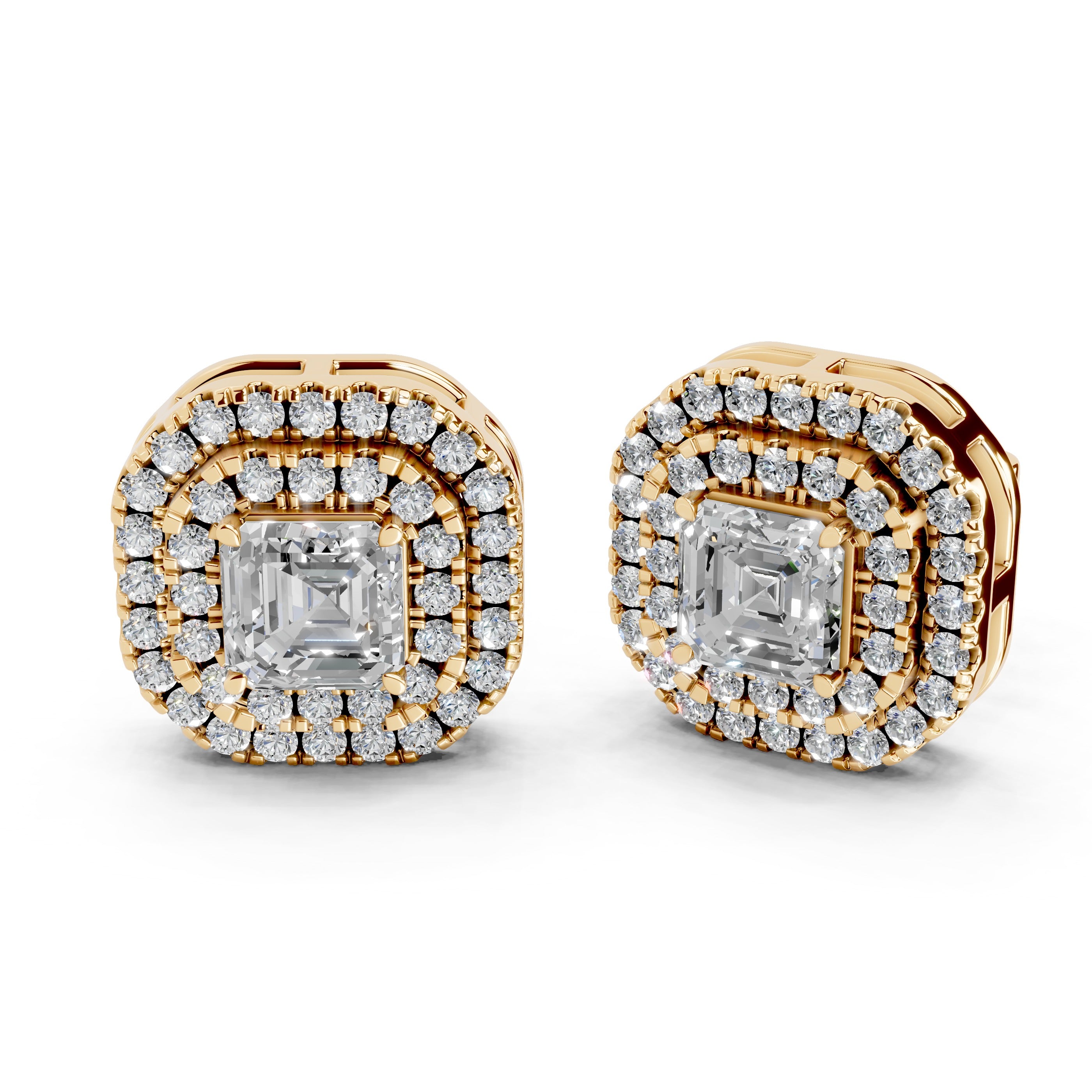 Double Halo Asscher and Round 2.1 Cttw Lab Grown Diamond Studs