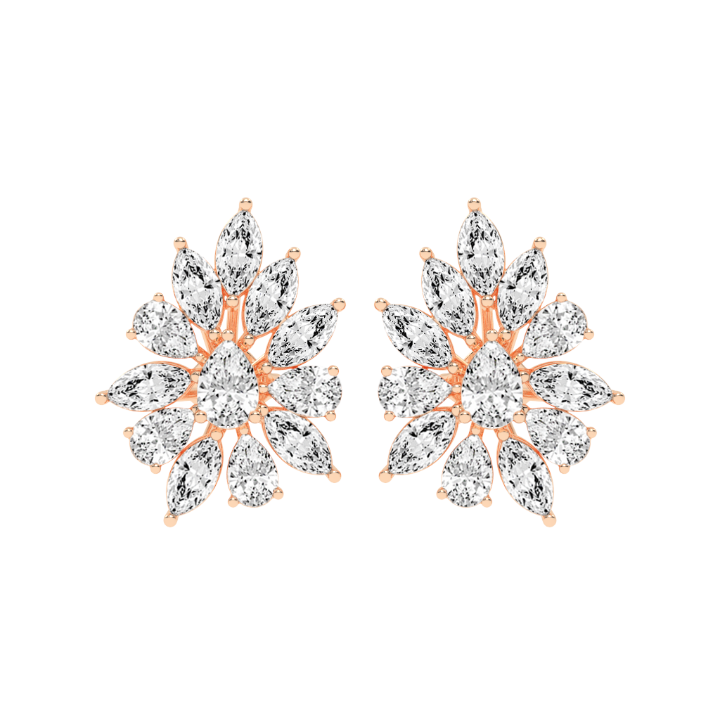 Flower Style Marquise and Pear cut 4.64 Cttw Lab Grown Diamond Earrings