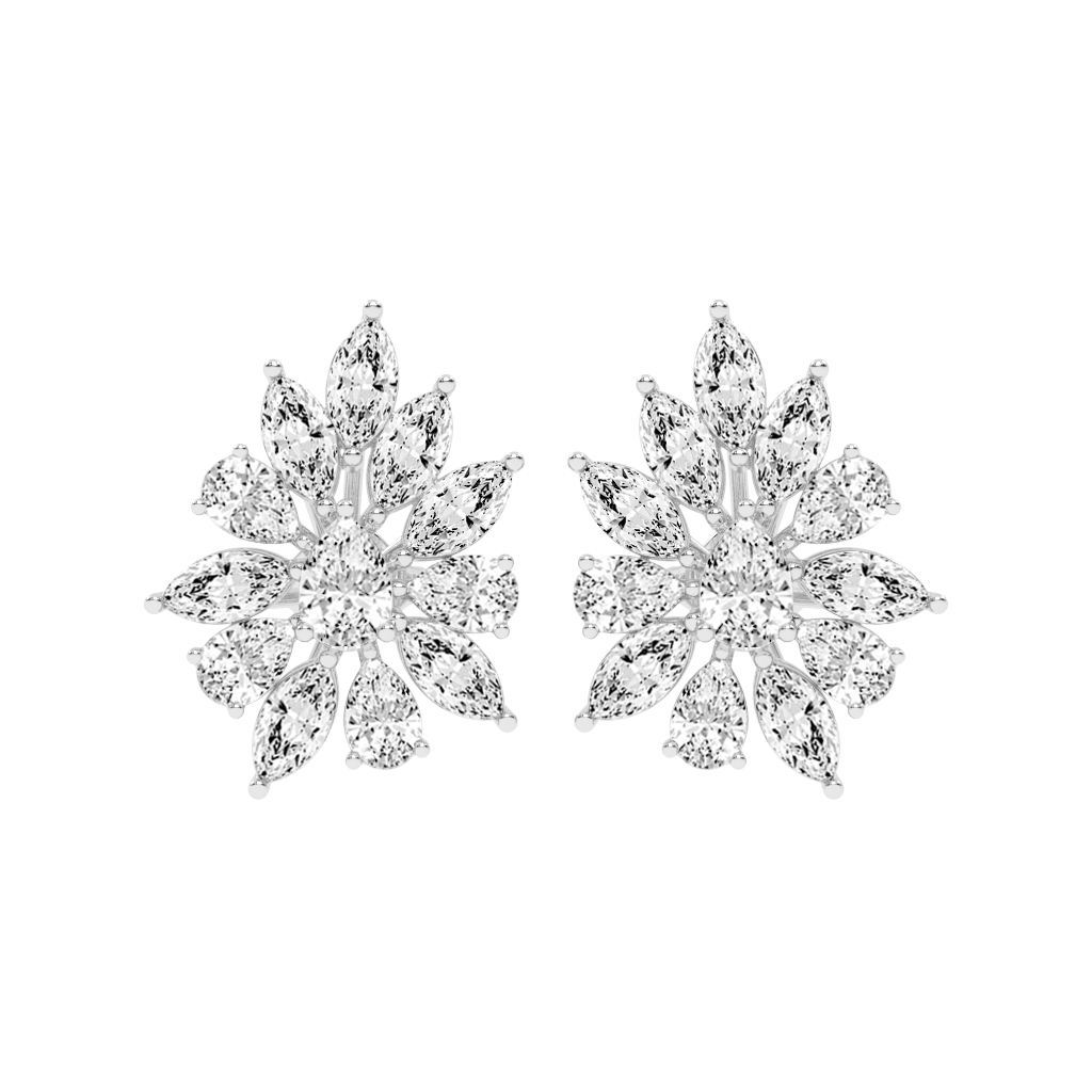 Flower Style Marquise and Pear cut 4.64 Cttw Lab Grown Diamond Earrings