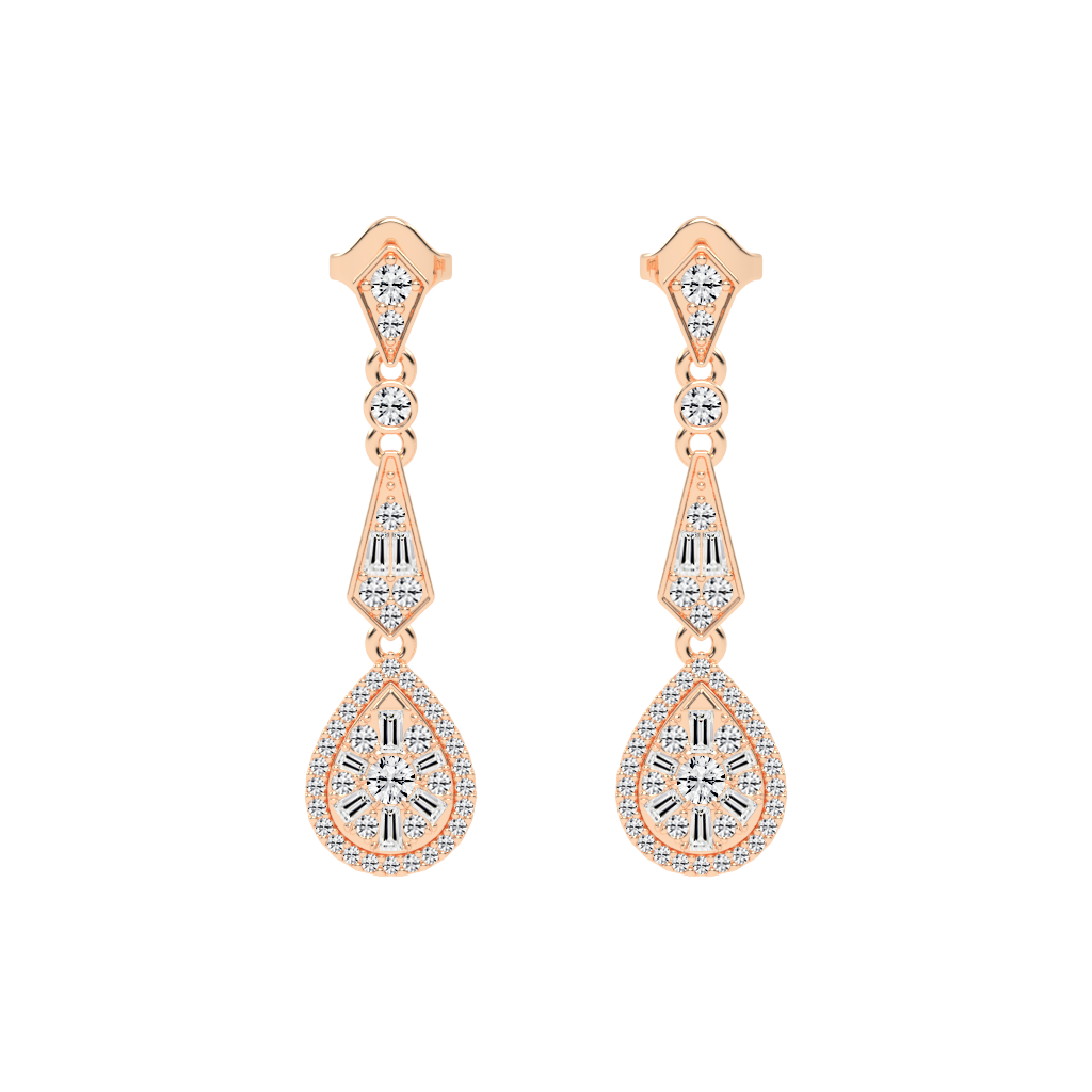 Art Deco Teardrop Baguette and Round 1.36 Cttw Lab Grown Diamond Earrings