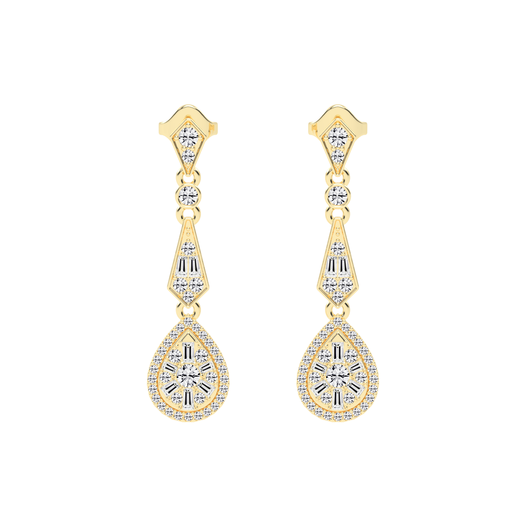 Art Deco Teardrop Baguette and Round 1.36 Cttw Lab Grown Diamond Earrings