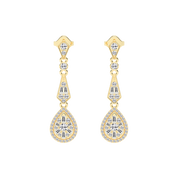 Art Deco Teardrop Baguette and Round 1.36 Cttw Lab Grown Diamond Earrings