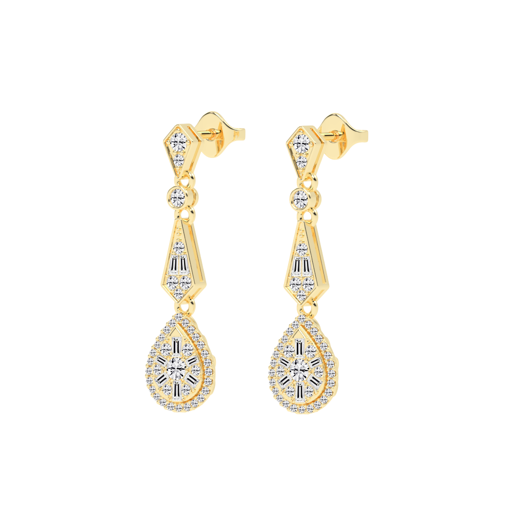 Art Deco Teardrop Baguette and Round 1.36 Cttw Lab Grown Diamond Earrings