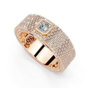 Asscher and Pave Round Lab Grown Diamond Men's Wedding Band